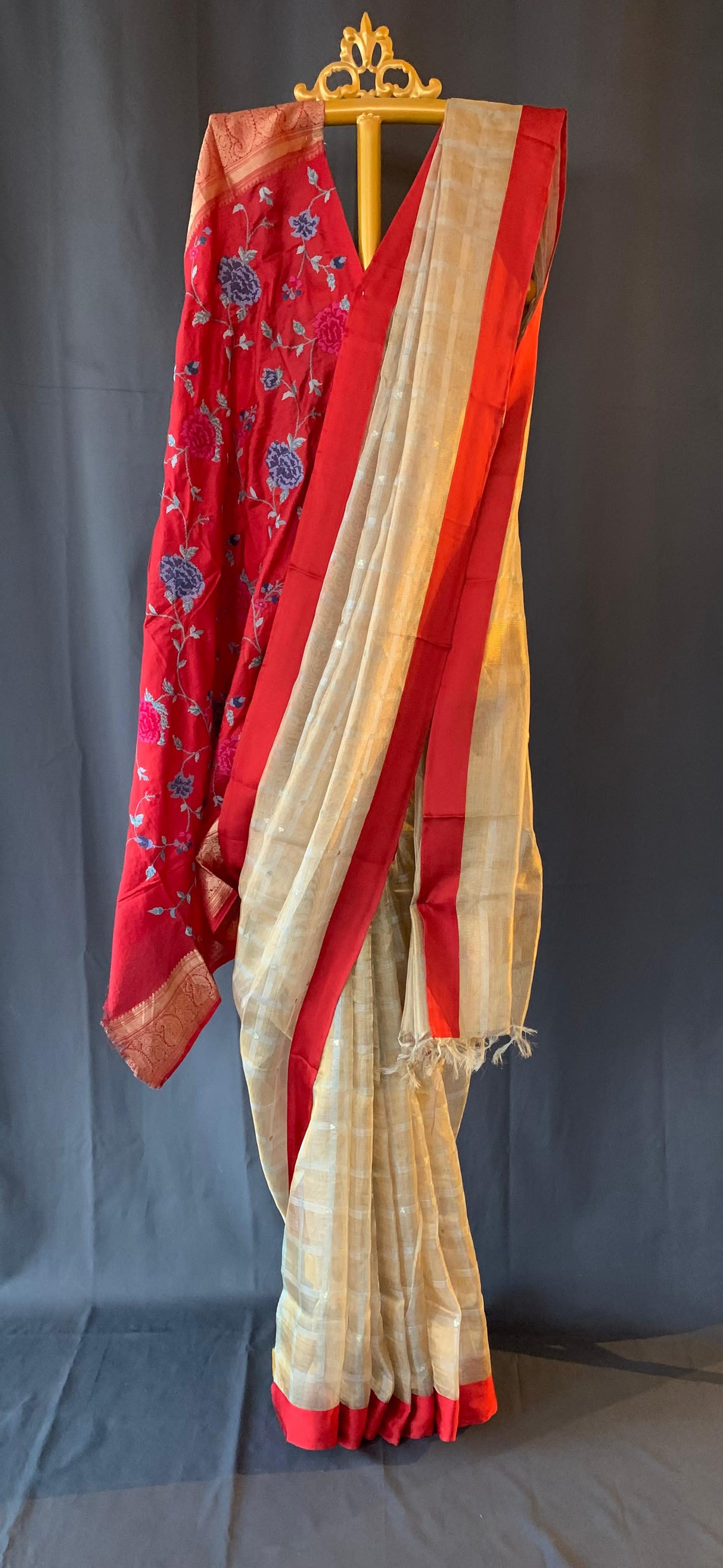 Designer Pure Handloom Gold tissue saree with kanchi petite point work blouse