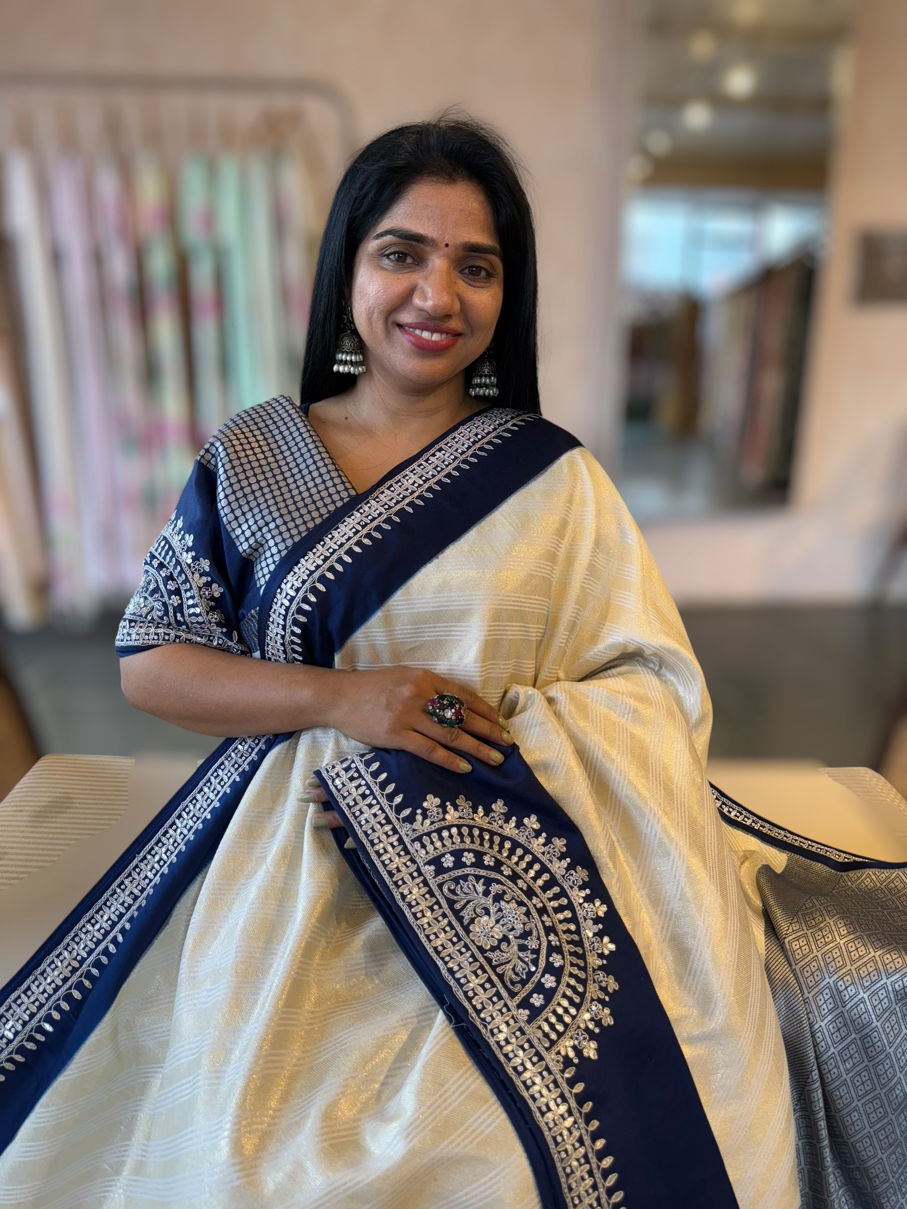 Pure Handloom Tussar Gorgette with Gotapatti handwork