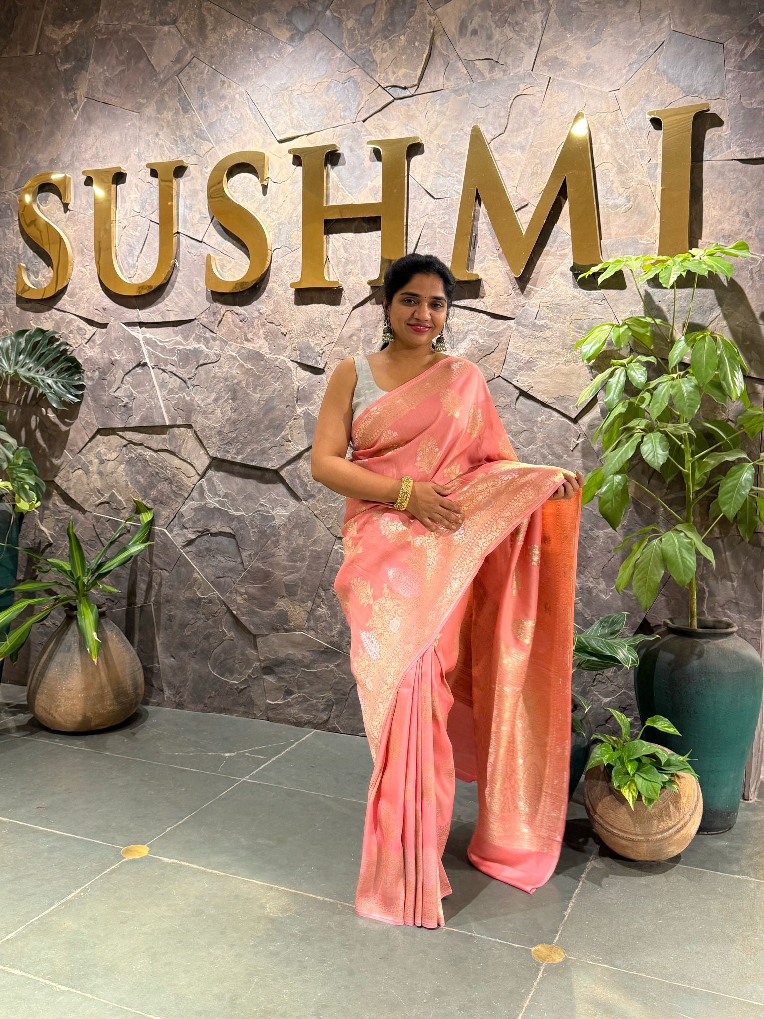 Pure Handloom Banarasi Tussar gorgette Saree