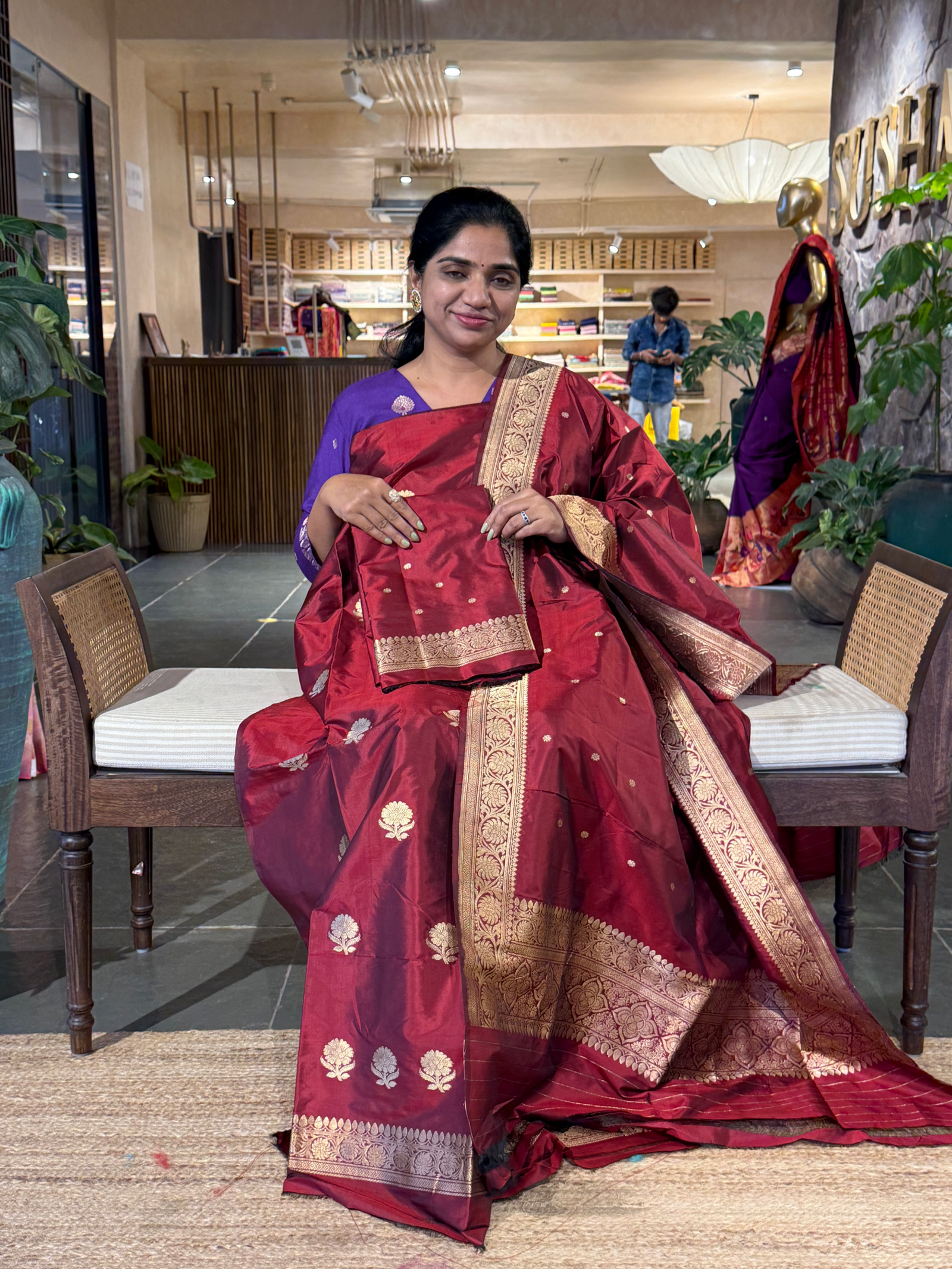 Meroon Katan Silk  3 pc Suit Set with  kaduwa weaving