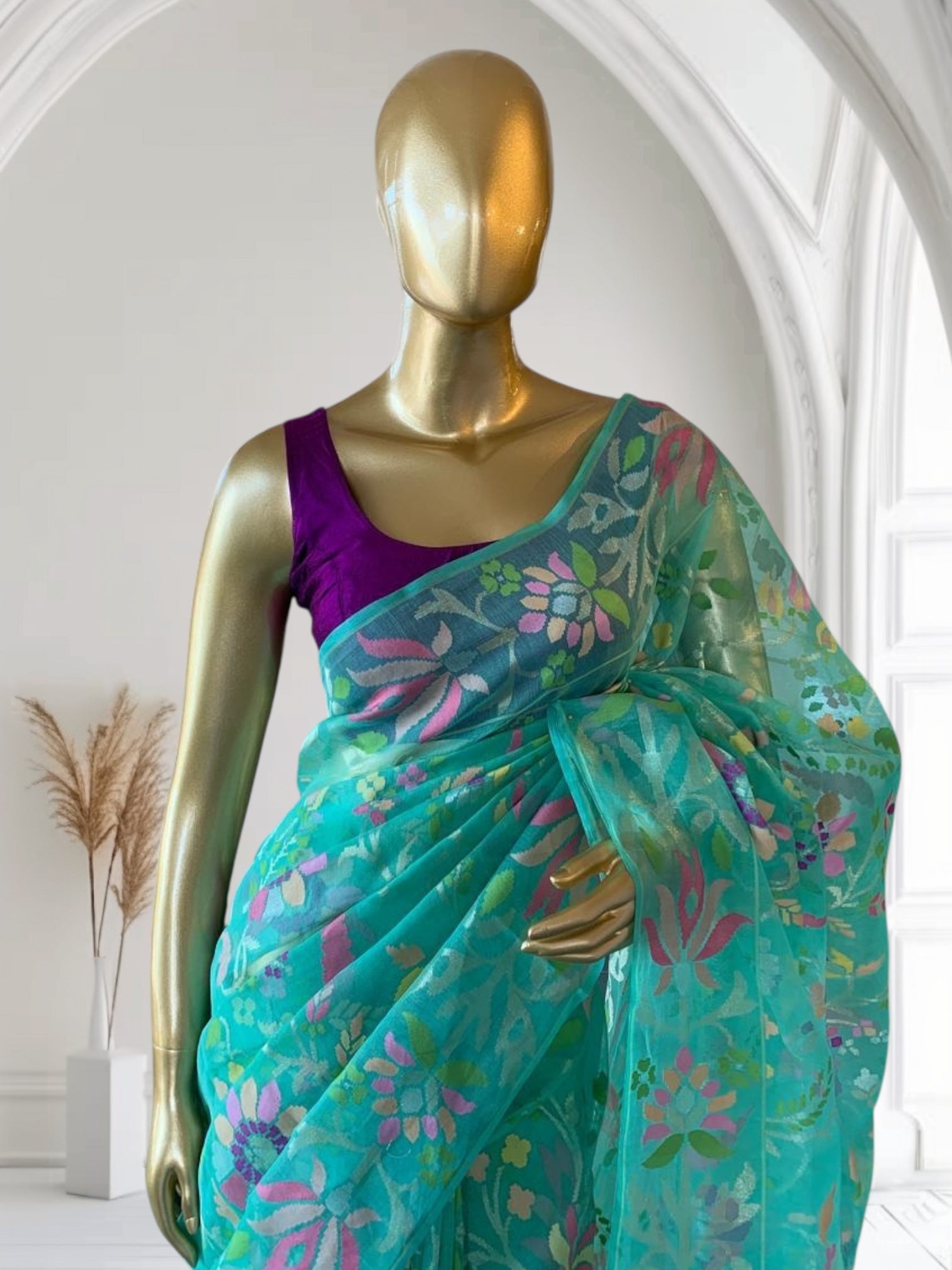 Pink Real Zari Jamdani Saree