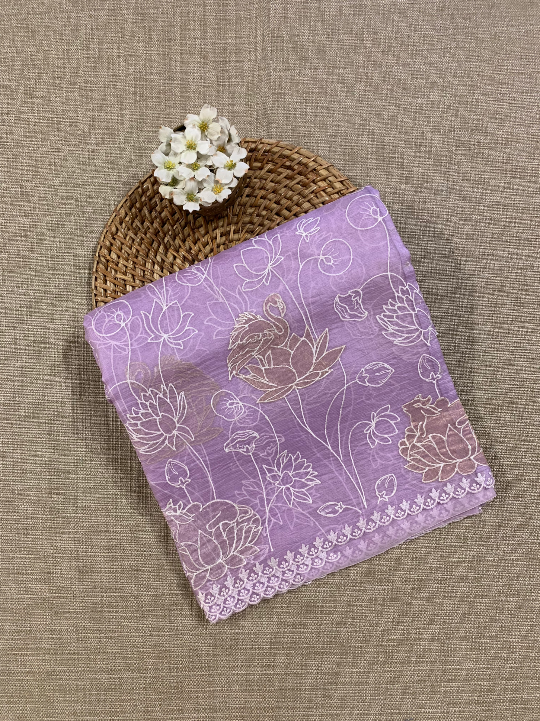 SOAA1609 :  Lilac Organza Saree with Allover Pichwai Applique Embroidery