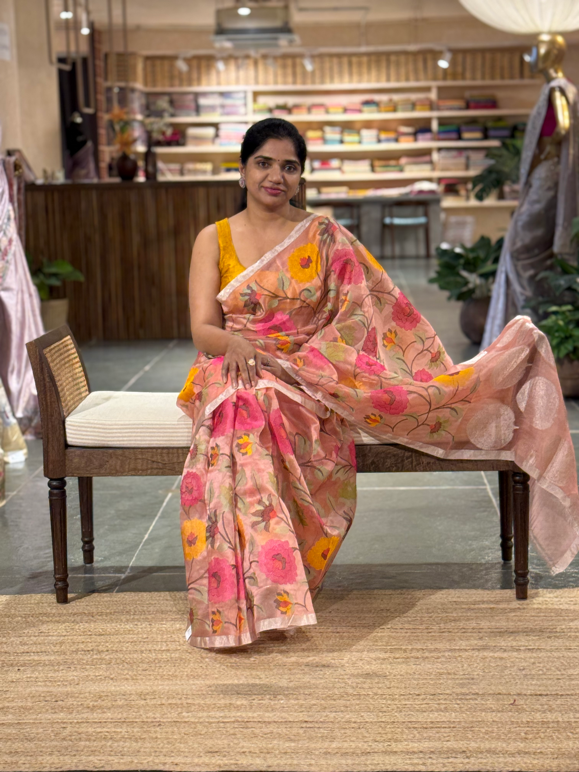 Kora Silk with Jamdani look alike delicate embroidery