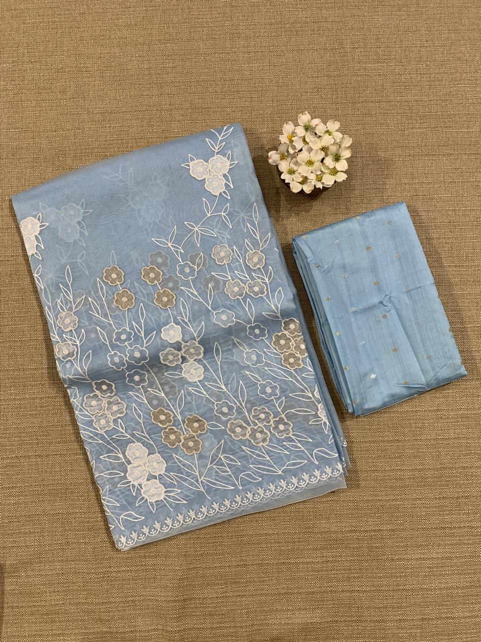 Evening Sky Organza Applique work Saree