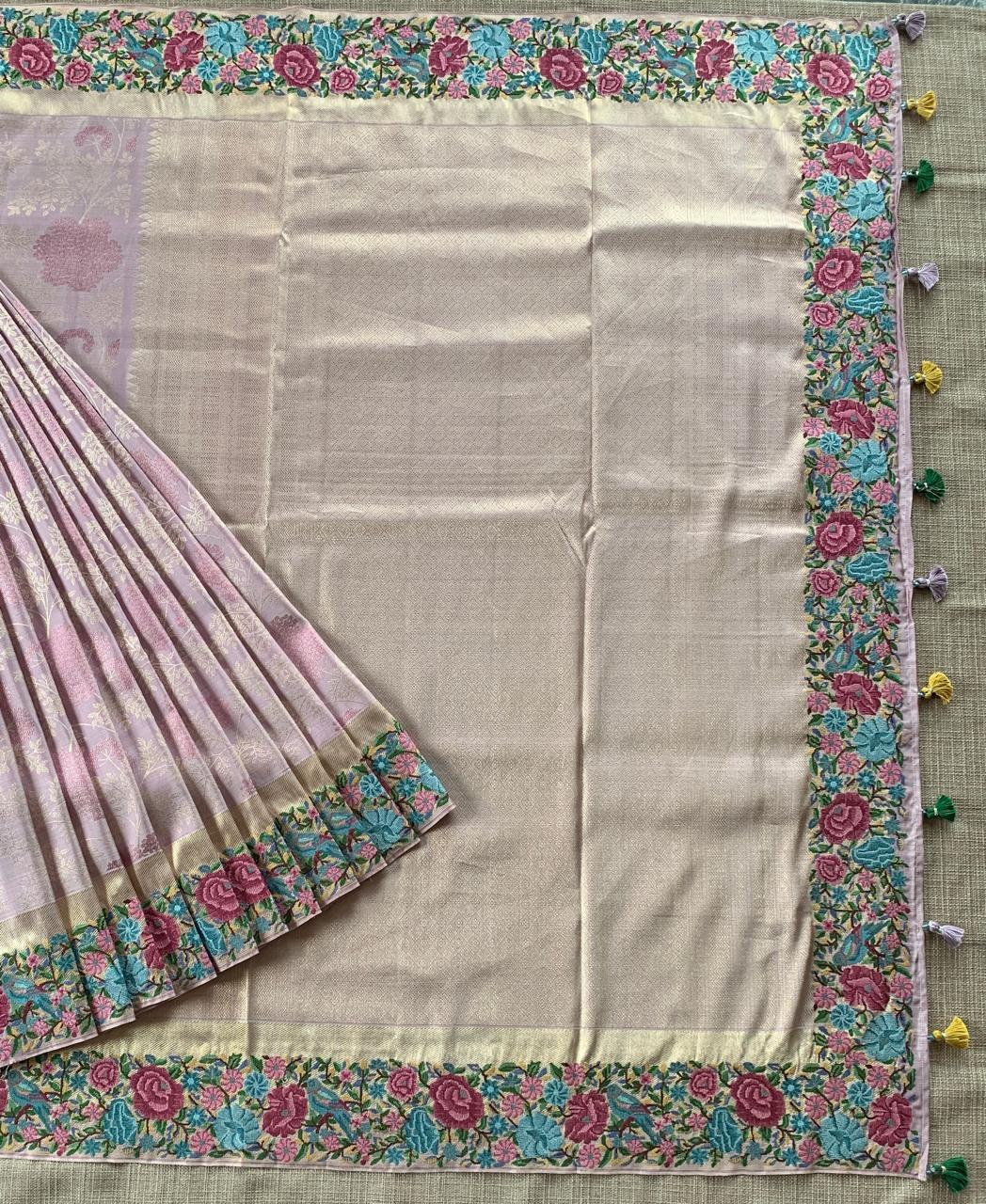 Lilac Pure  Kanchi Brocade Saree with Petite Point Embroidery