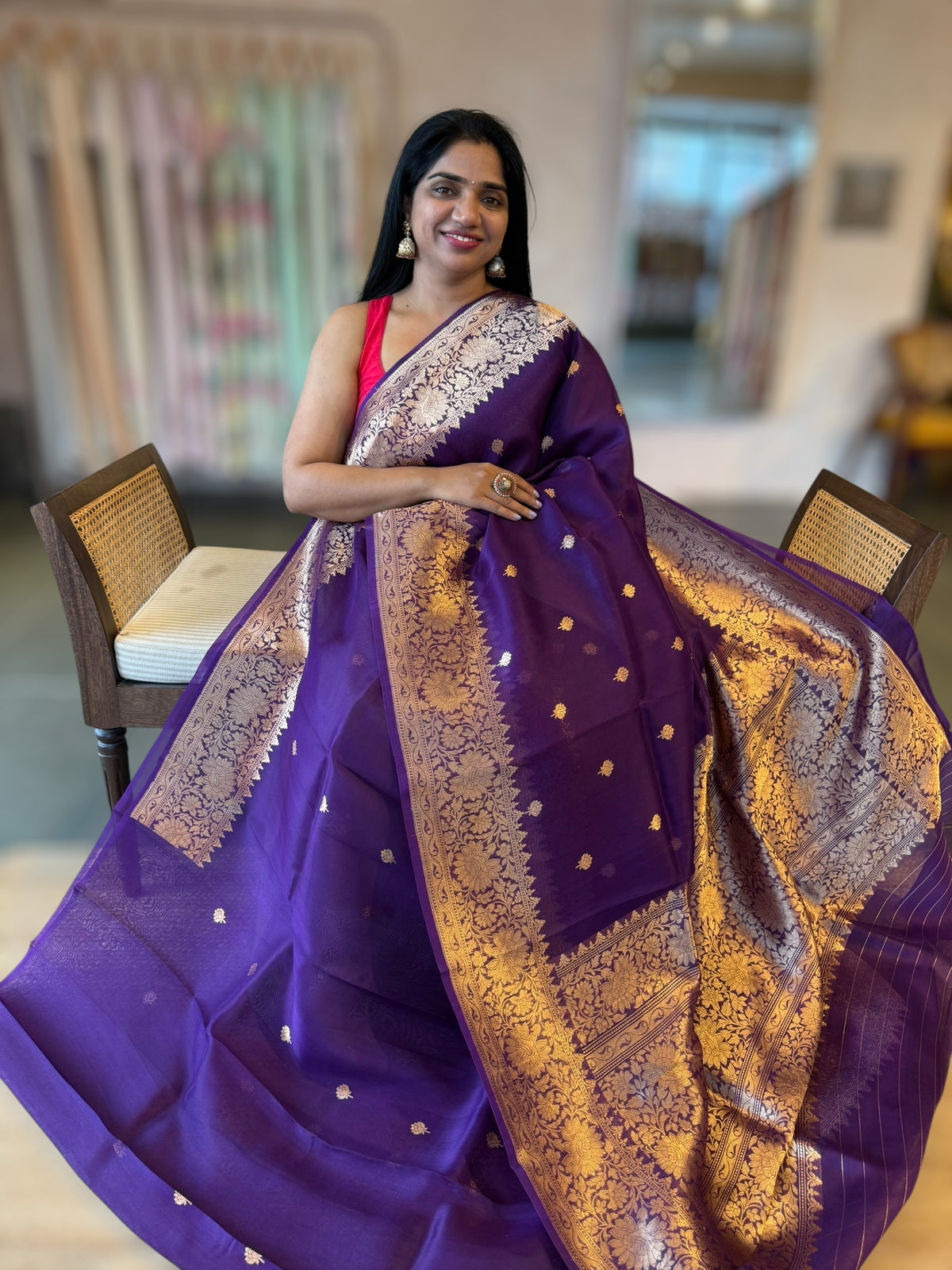 Violet Pure Handloom Kora Banarasi Saree With Kaduwa Woven Motifs