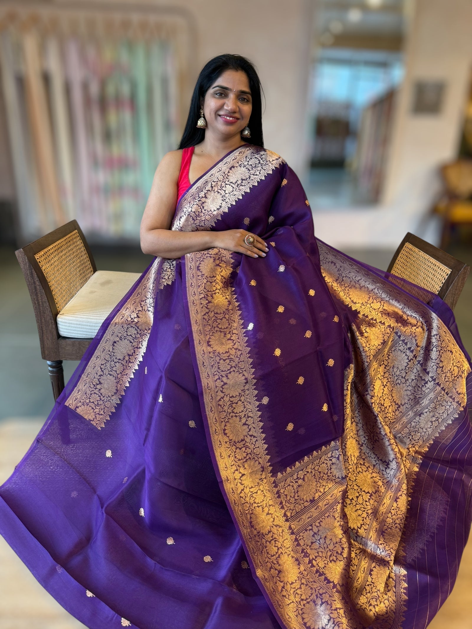 Violet Pure Handloom Kora Banarasi Saree With Kaduwa Woven Motifs