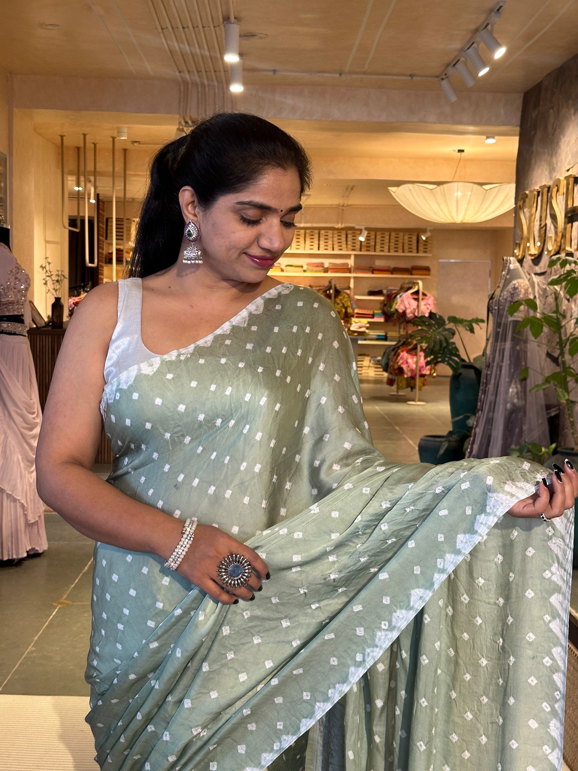 Bandhini and Chikankari Fusion Saree