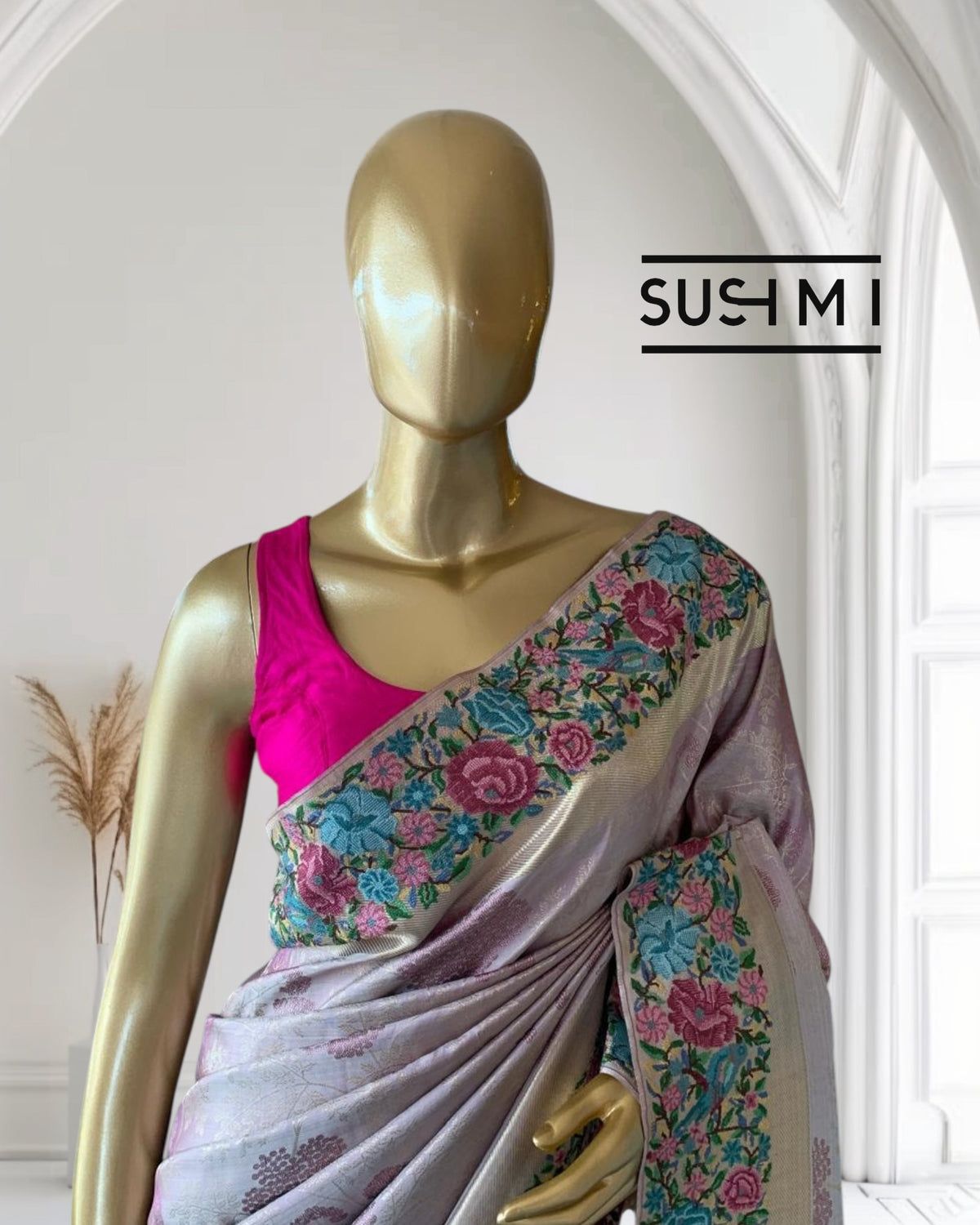 Lilac Pure  Kanchi Brocade Saree with Petite Point Embroidery