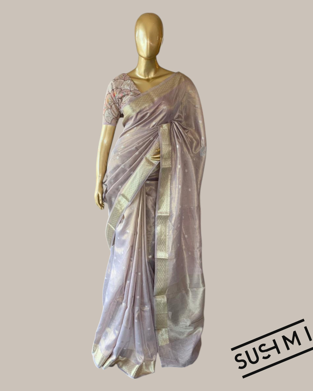 Banarasi cotton tissue with embroidered blouse