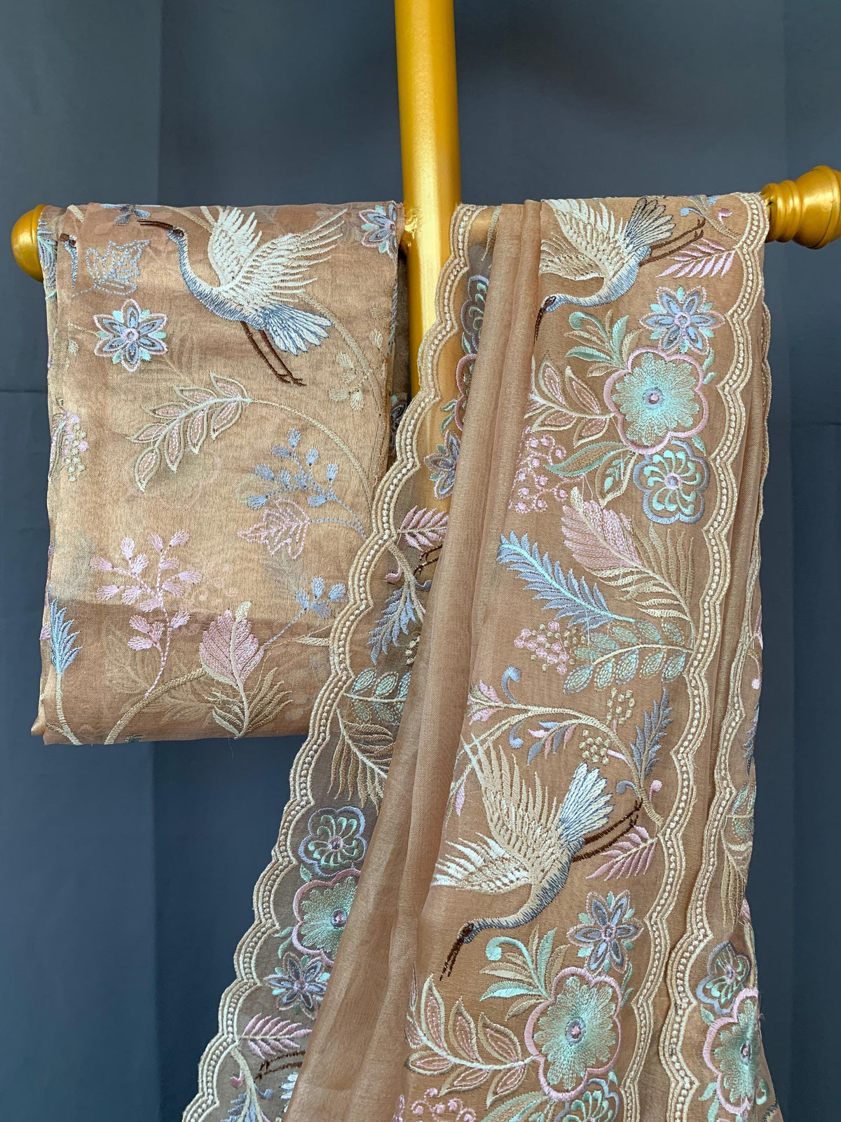 Peach Pure Tissue with stunning embroidery