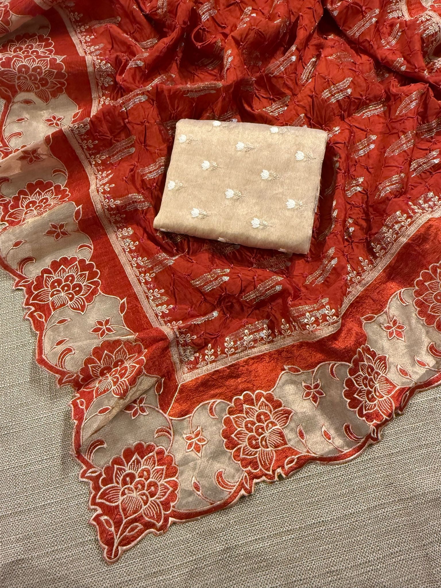 Banarasi Handloom Chiniya Silk Bandhini with Tissue Appl