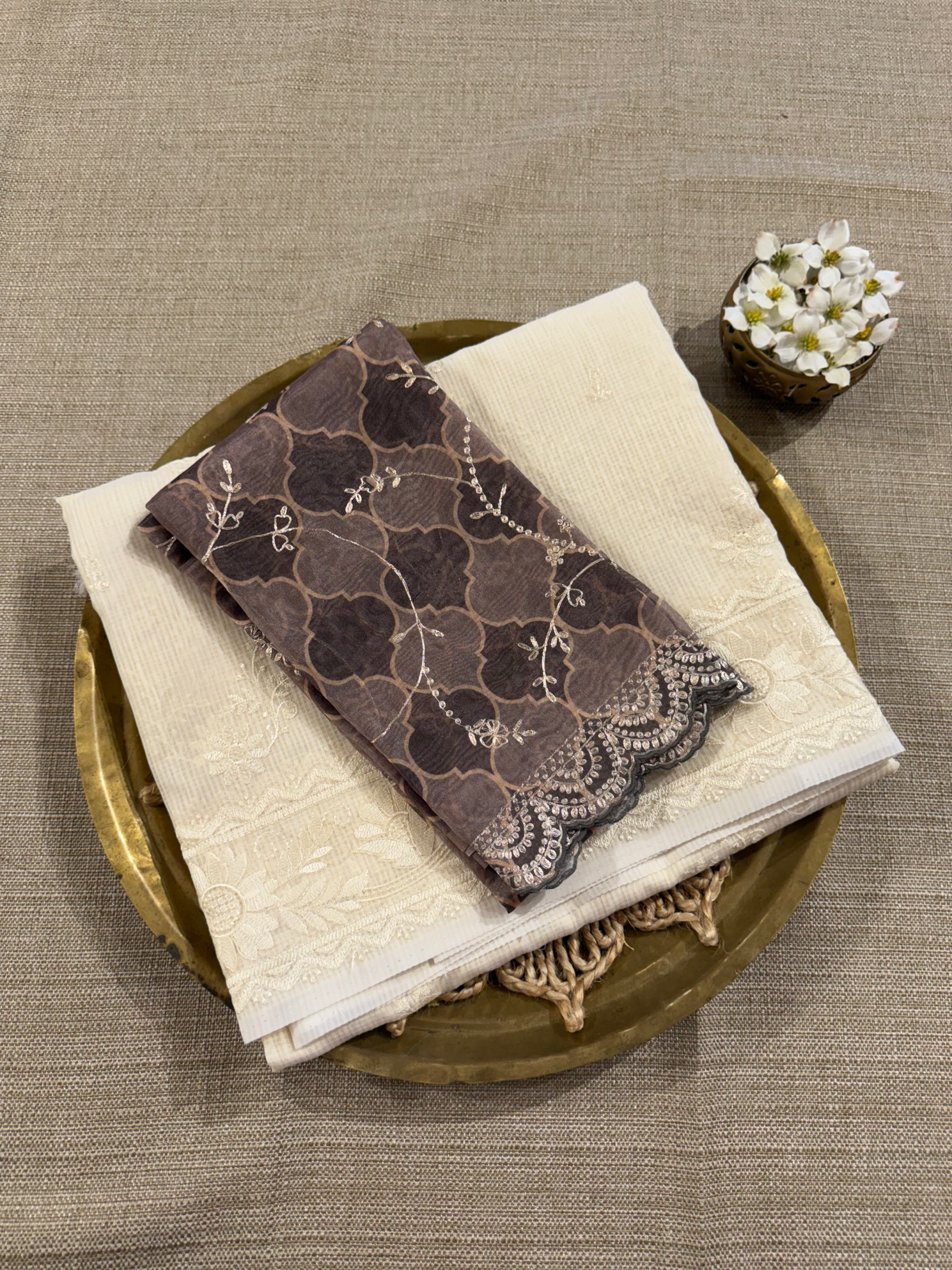 KCCA1914 : Kota Cotton Chikankari Embroidered Saree paired with Fusion Blouses