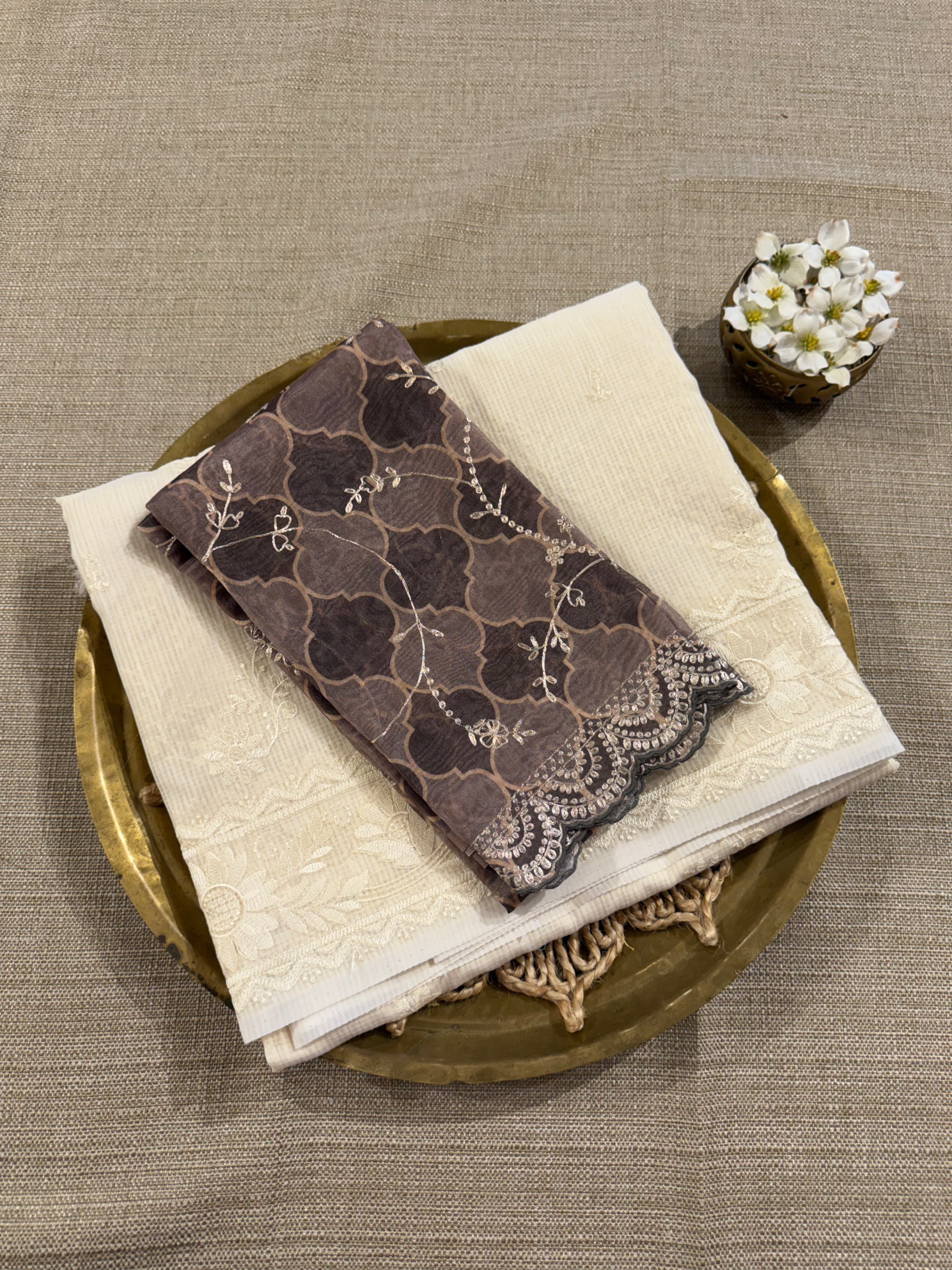 KCCA1914 : Kota Cotton Chikankari Embroidered Saree paired with Fusion Blouses