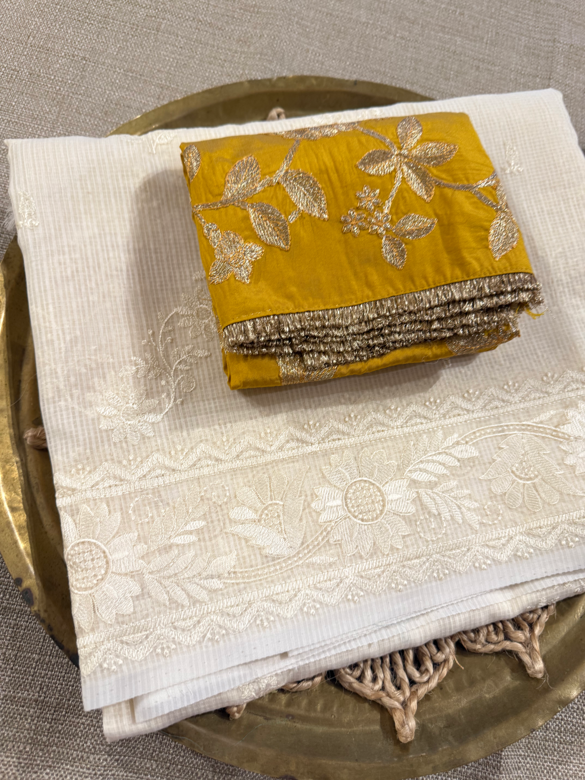 KCCA1908 : Kota Cotton Chikankari Embroidered Saree paired with Fusion Blouses