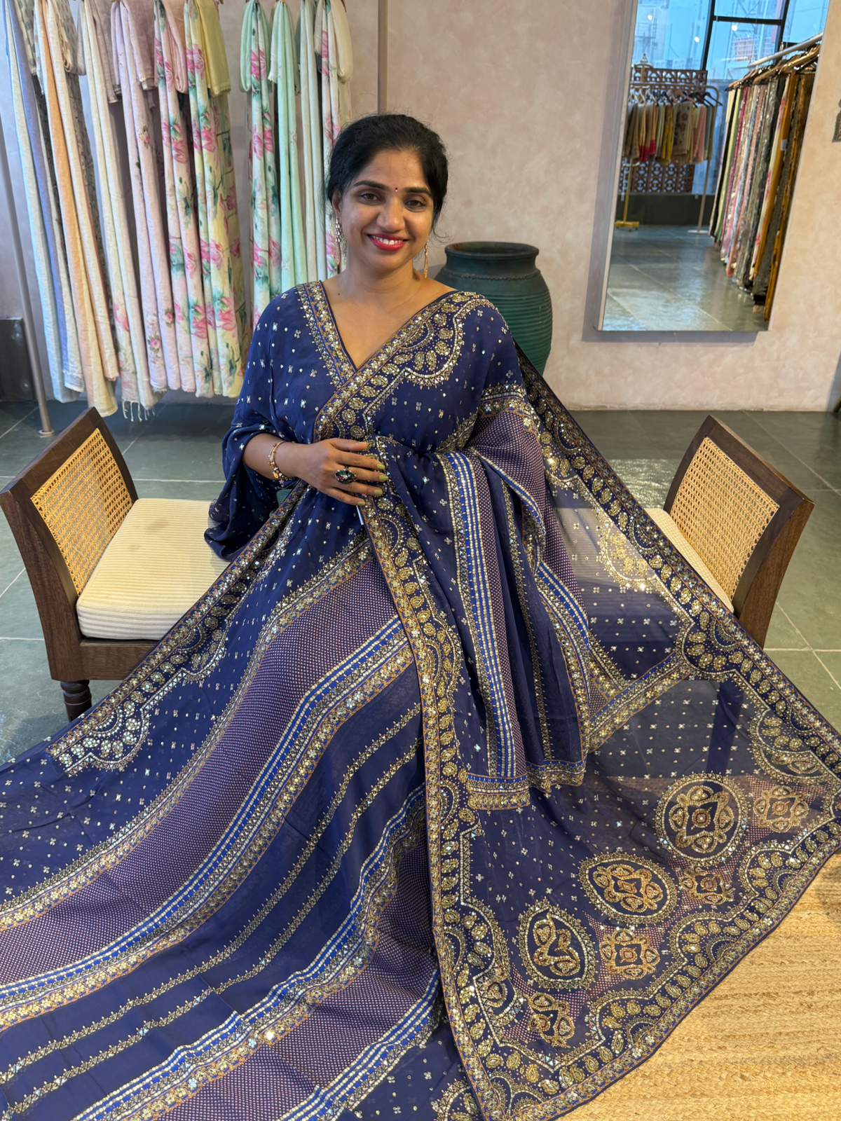 Royal Blue Kareena Kapoor Inspired Gorgette Saree
