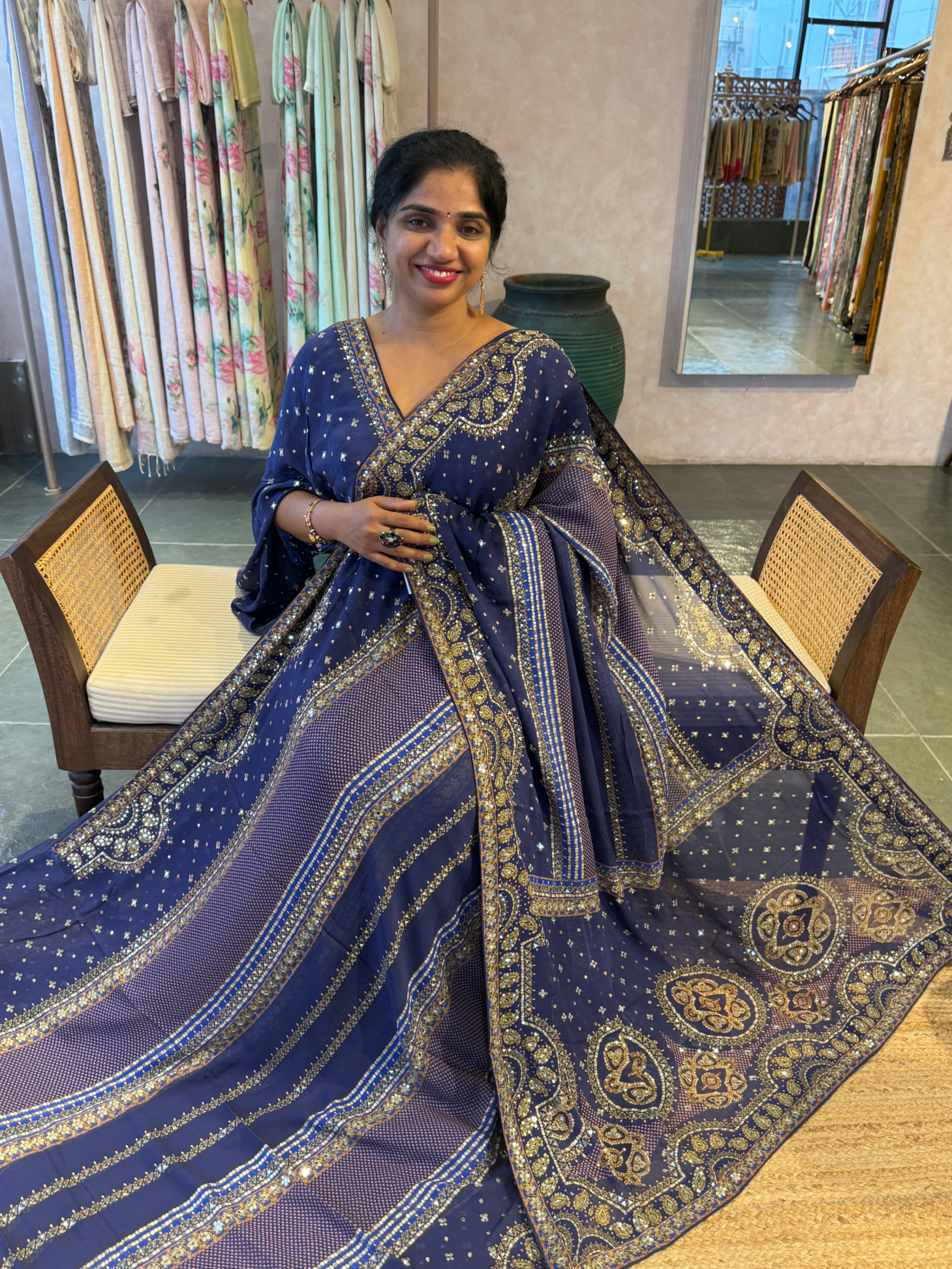 Royal Blue Kareena Kapoor Inspired Gorgette Saree