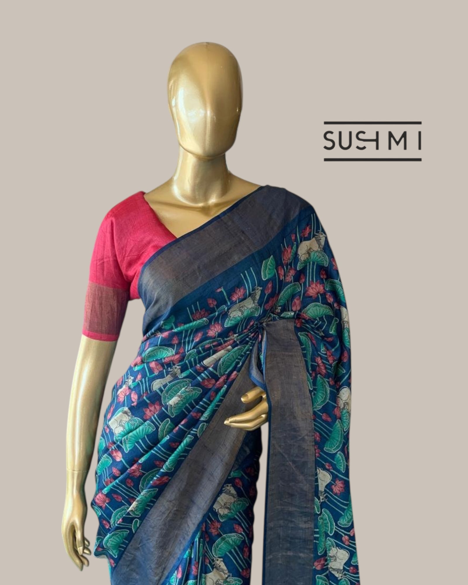 Pure Tussar Saree with pichwai  Print