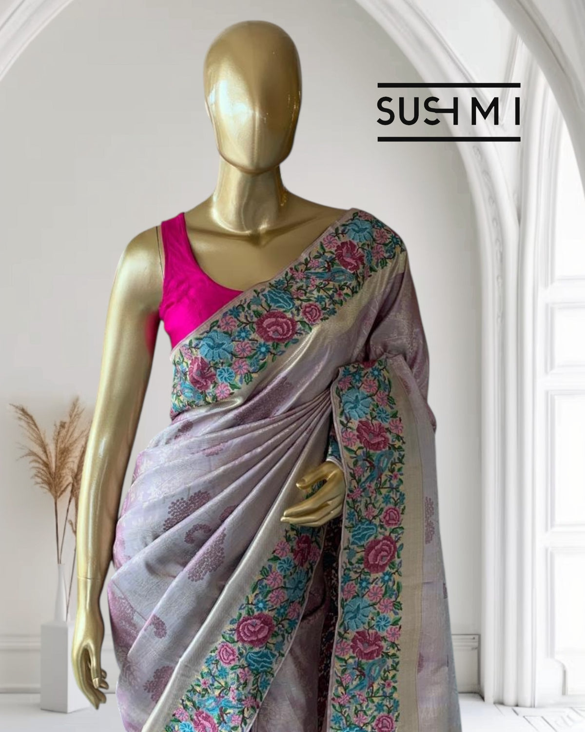Lilac Pure  Kanchi Brocade Saree with Petite Point Embroidery