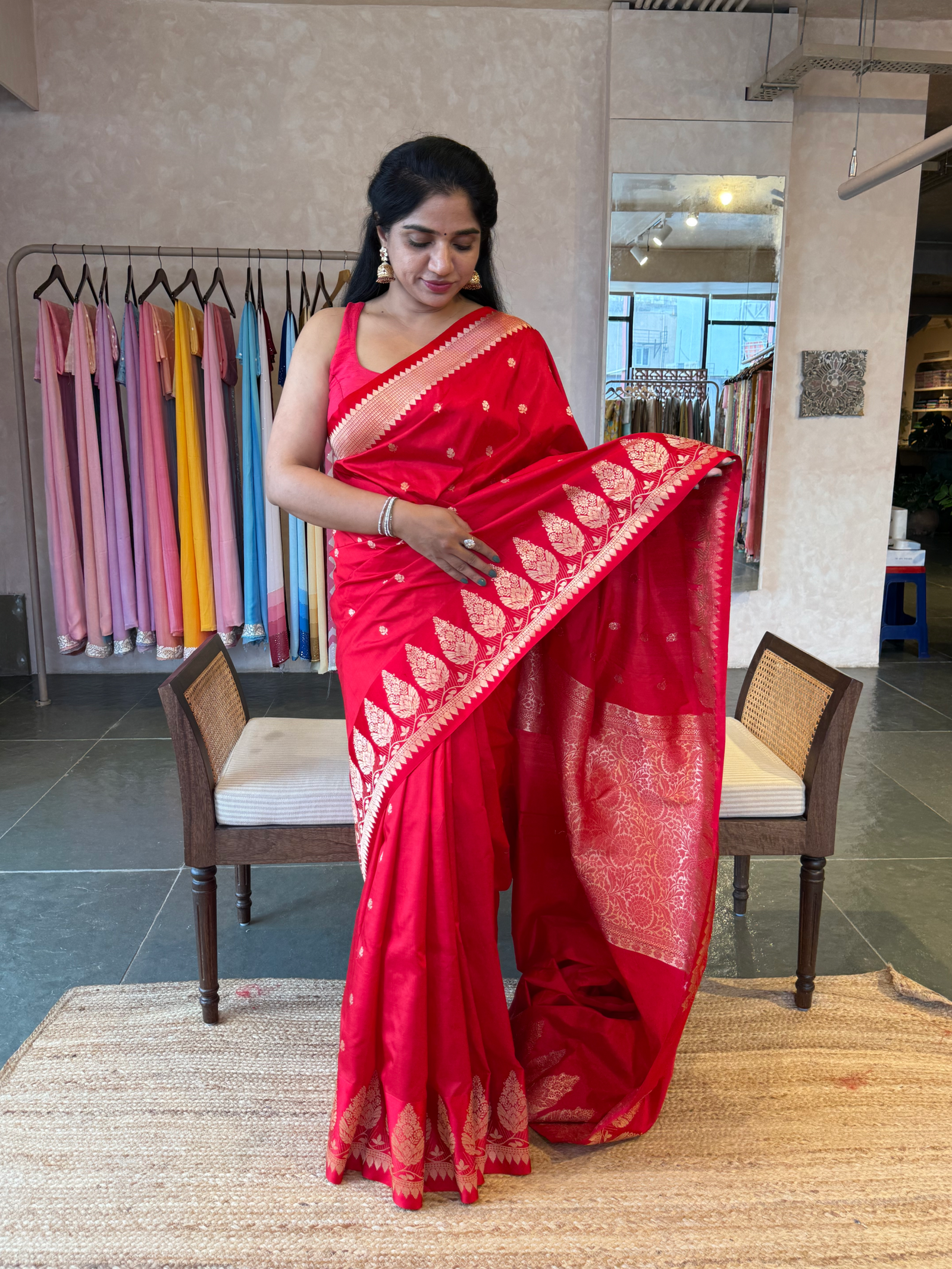 Red Pure Handloom Poona Silk Saree With Kaduwa Weaving Open Borders