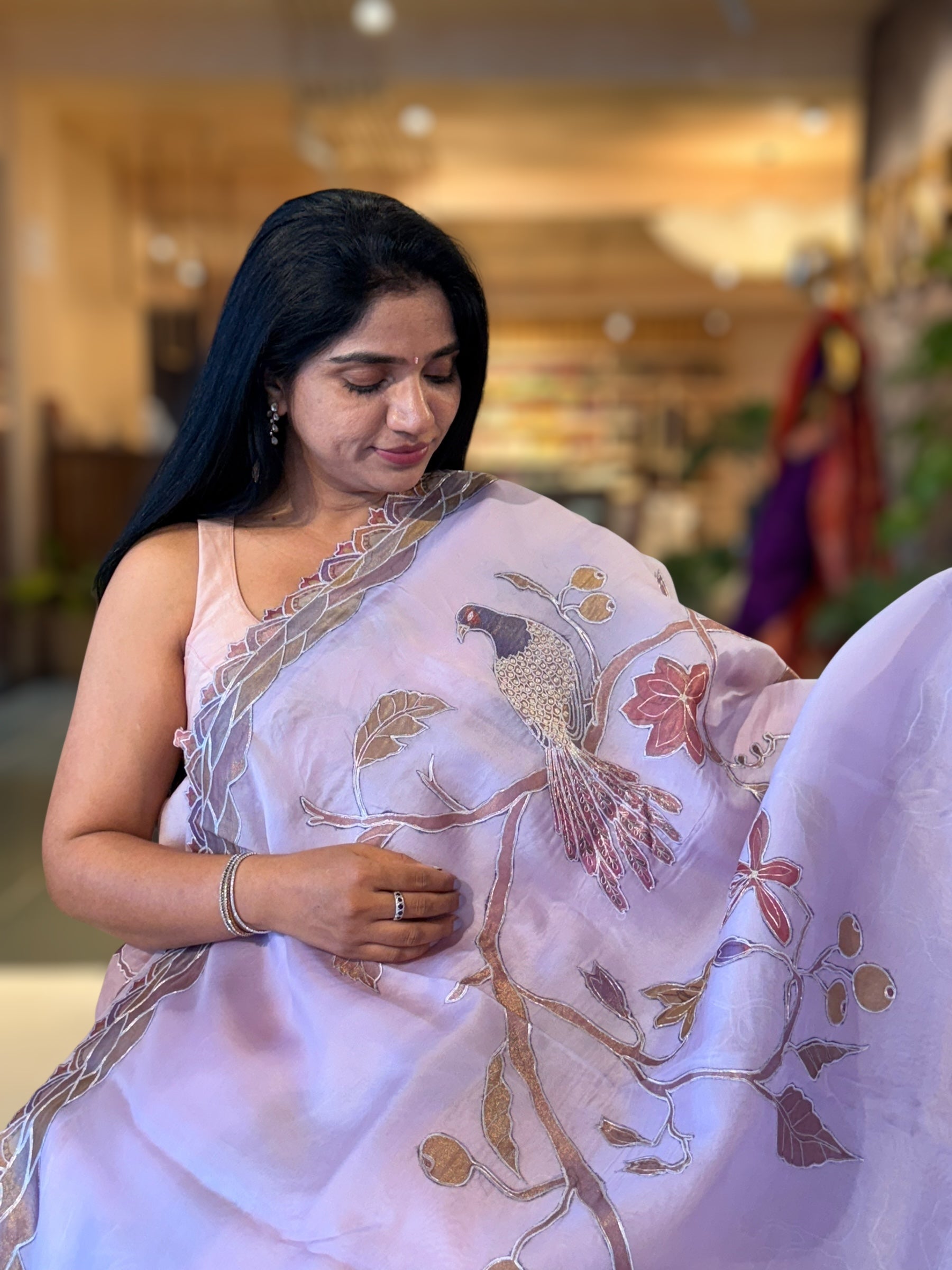Lilac Pure Organza Saree with one of a kind Tissue Applique work allover