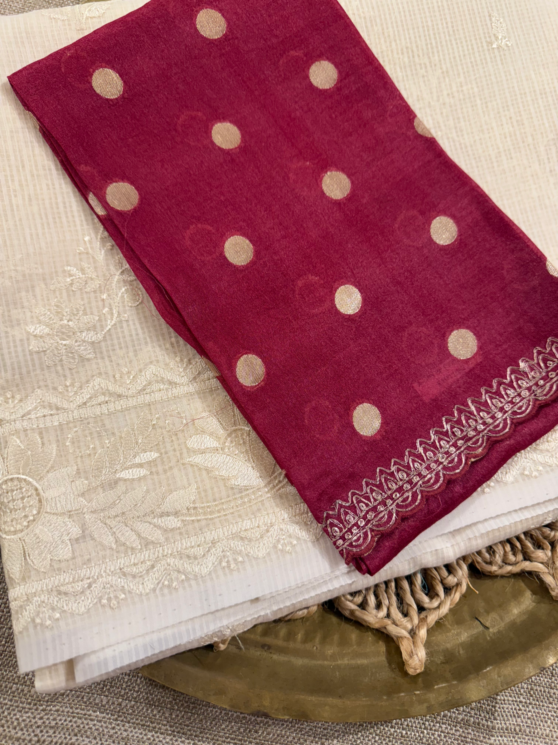 KCCA1918 : Kota Cotton Chikankari Embroidered Saree paired with Fusion Blouses