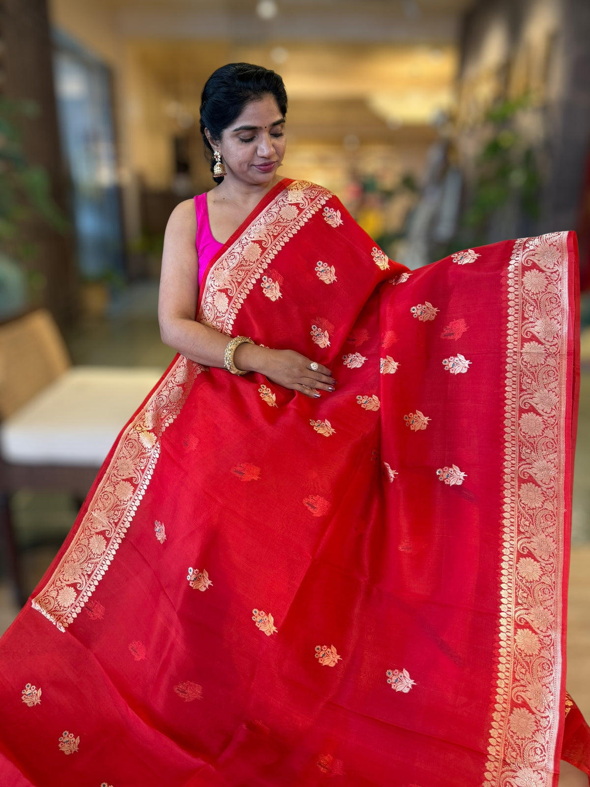 Red  Premium Kora Banarasi Saree with Allover Meenakari Kaduwa Woven Motifs