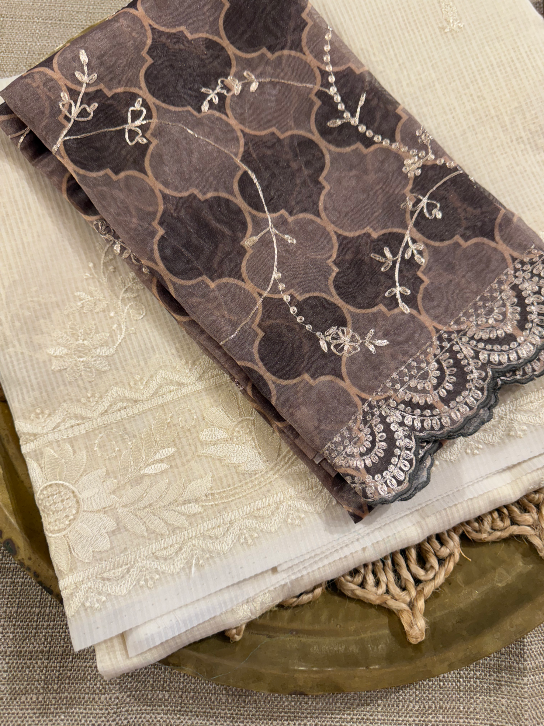 KCCA1914 : Kota Cotton Chikankari Embroidered Saree paired with Fusion Blouses