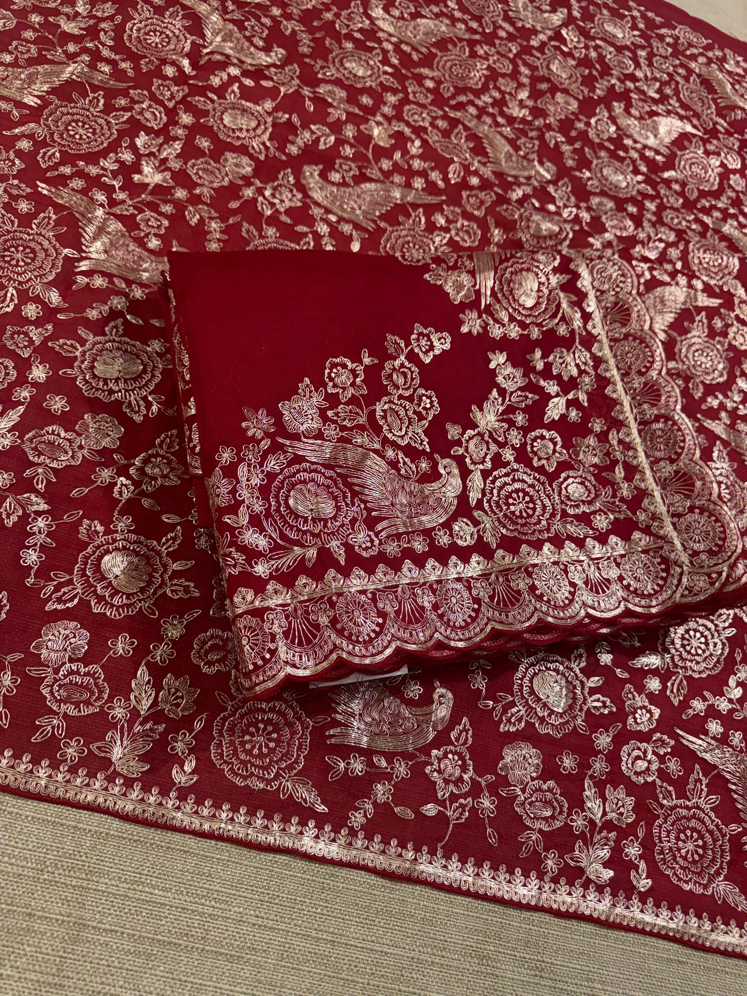 Meroonish Red  Pure organza Saree with pita emb