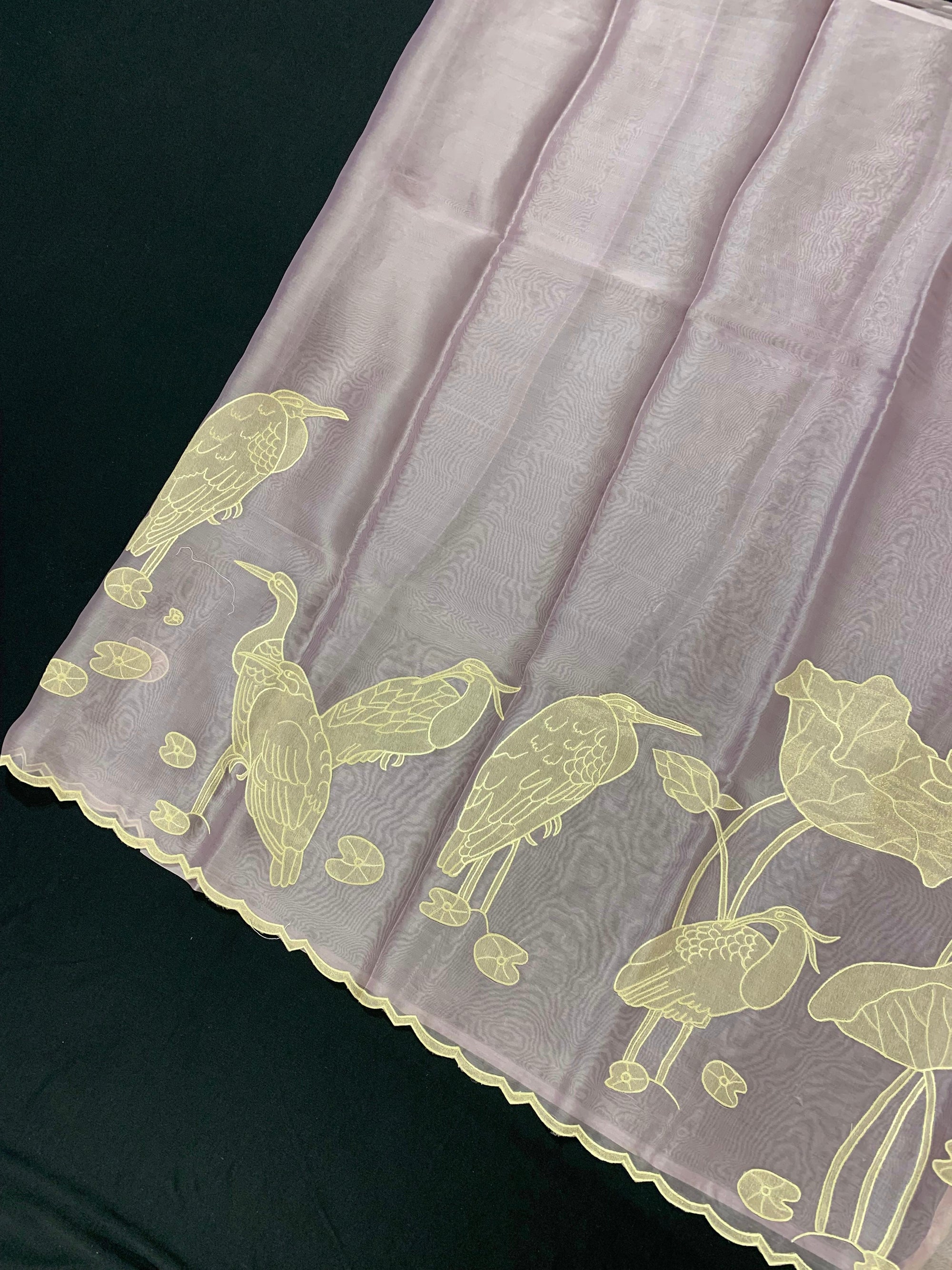 Lilac Pure Organza Designer Saree with Allover Tissue Applique Embroidery