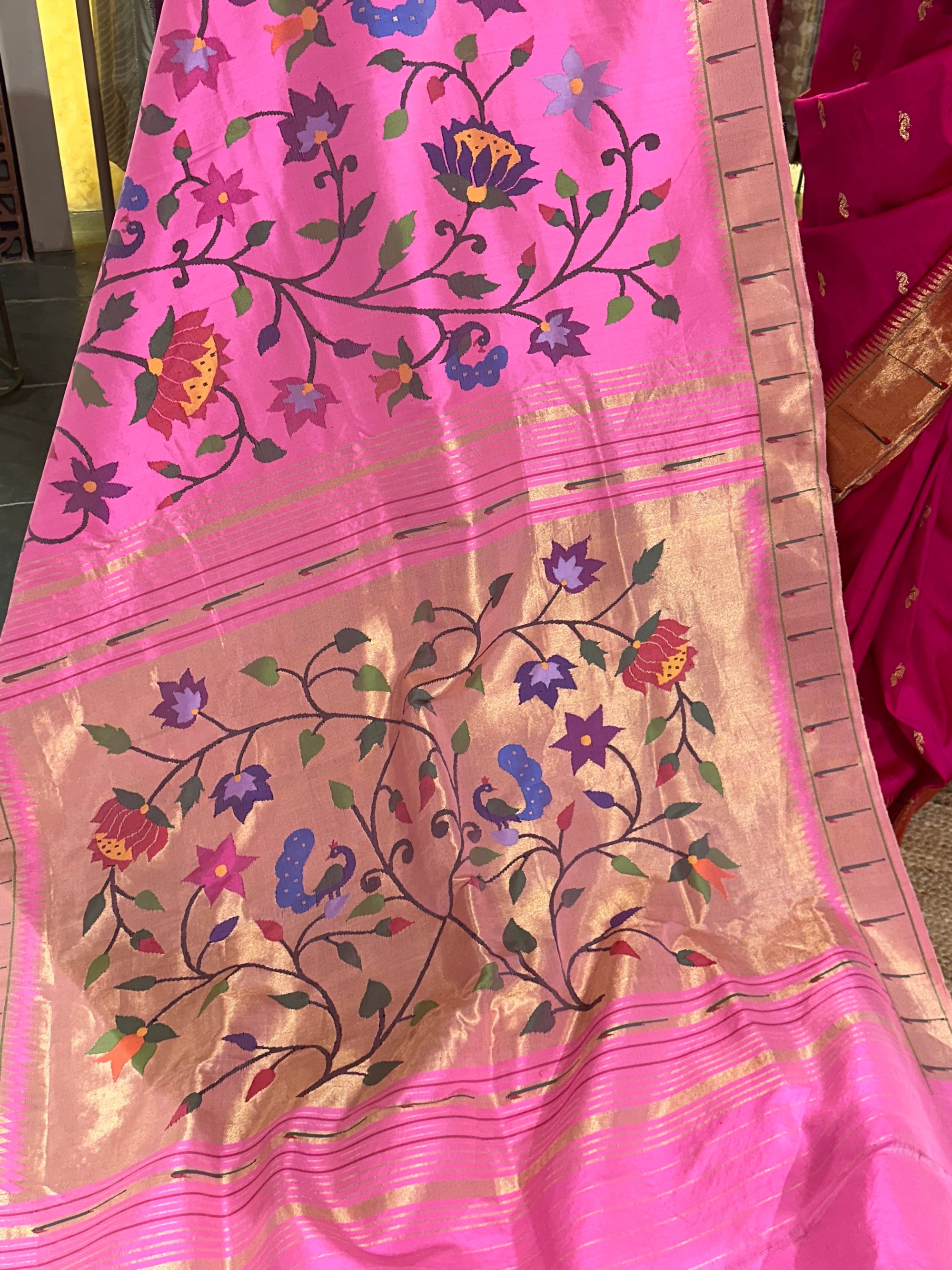 Lotus Pink Allover Pure Handloom Paithani Saree