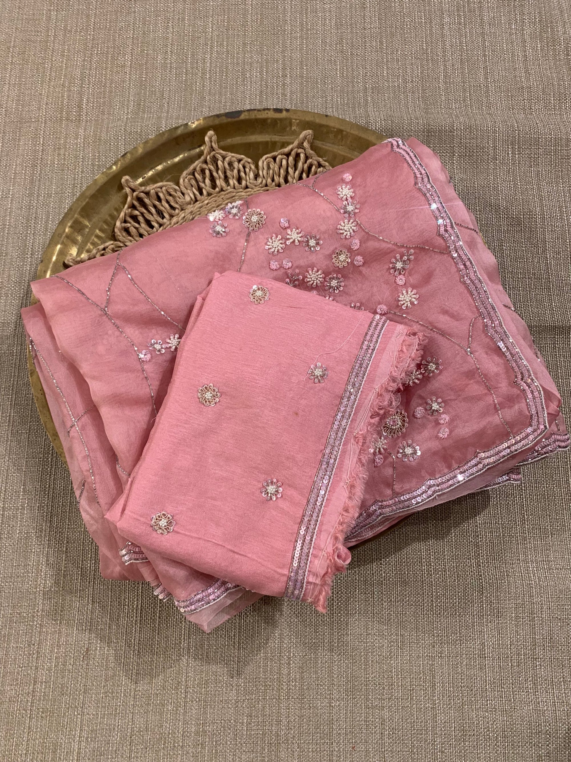 Blush Pink Organza heavy handwork saree