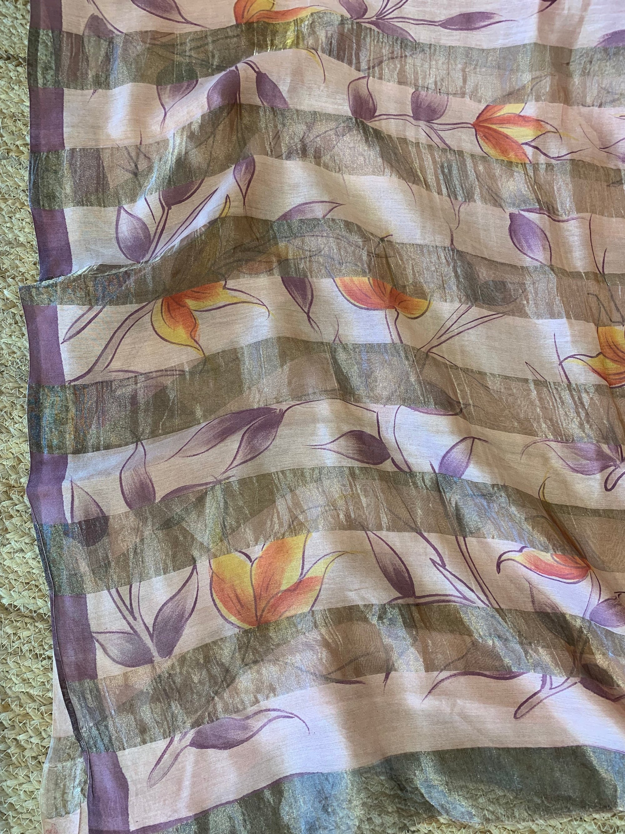 Pure Handloom Banarasi Munga Tissue  Saree with handpainting
