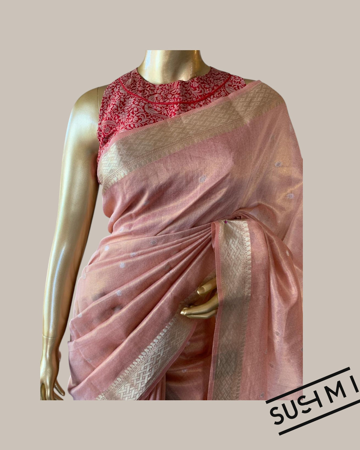 Banarasi cotton tissue with embroidered blouse