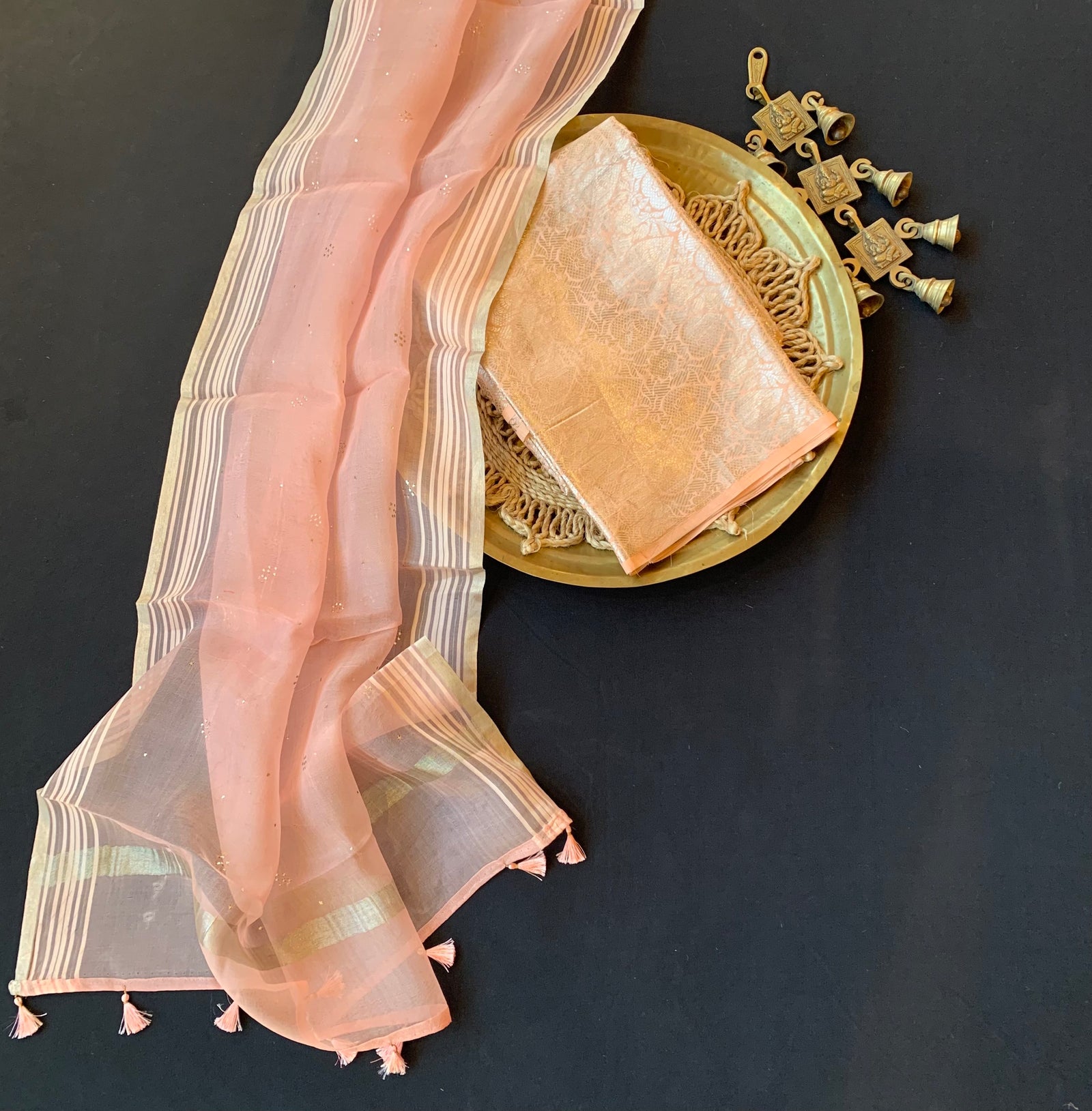 Peach Banarasi Handloom Brocade 3 pc suit set
