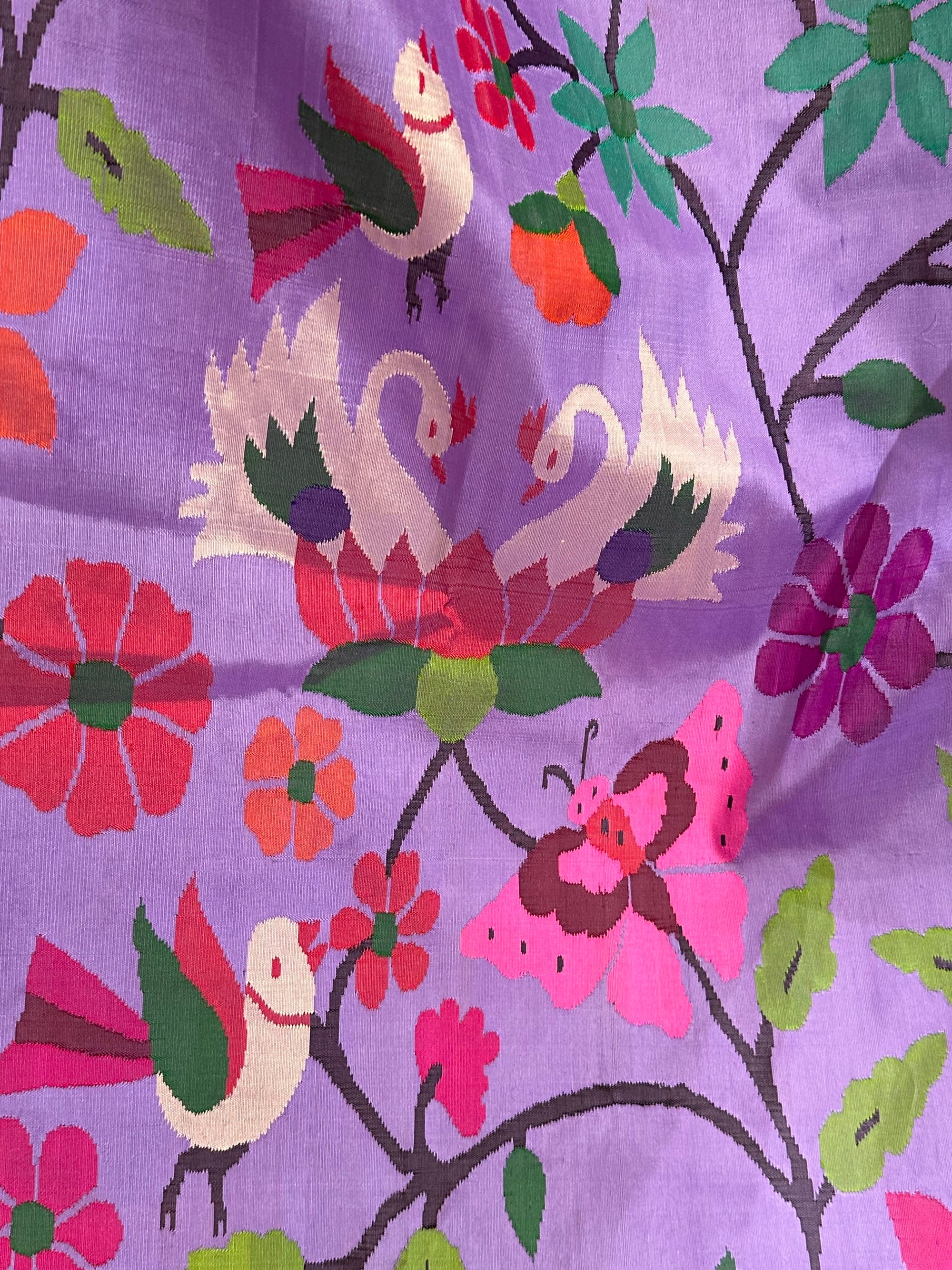 Dark Lilac Pure Handloom Allover Paithani Saree