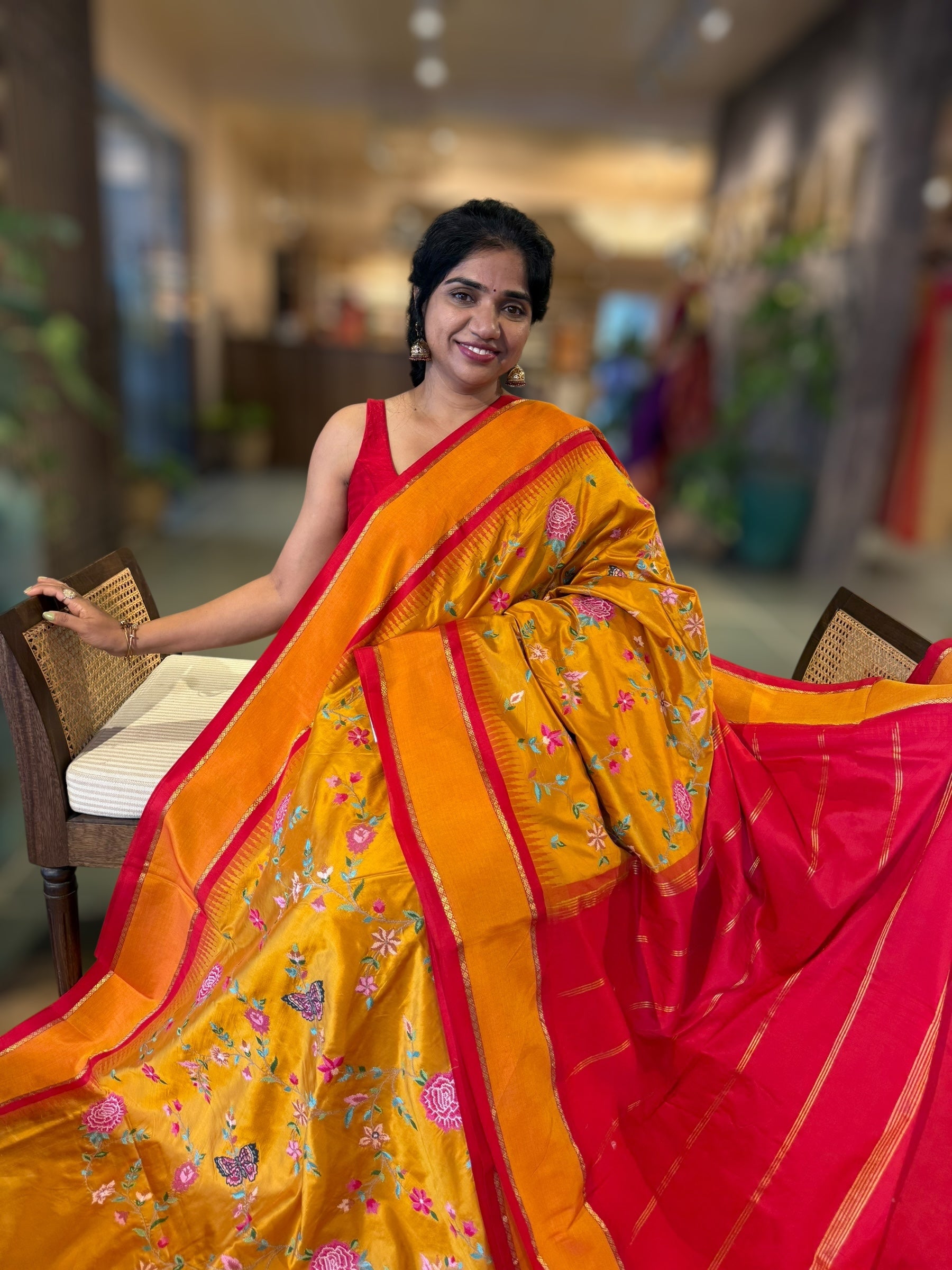Kanchi Gap Border Saree With Allover Petite Point Embroidery