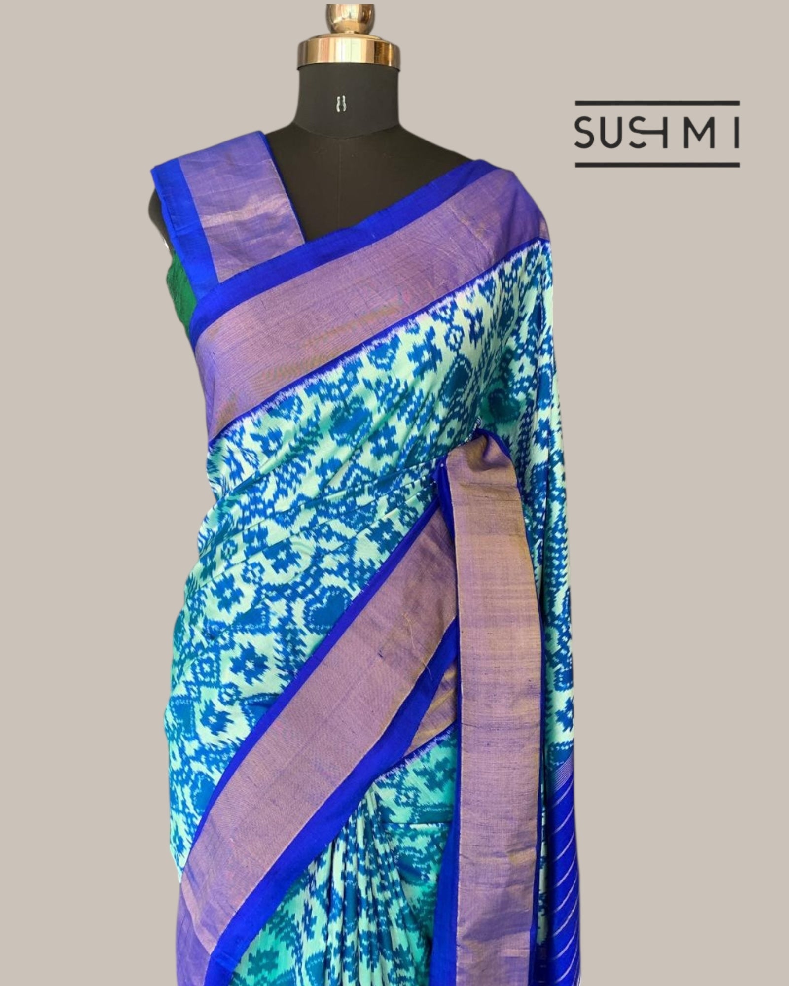 Pure Handloom  Ikkath Patola Saree With Khaddi Border