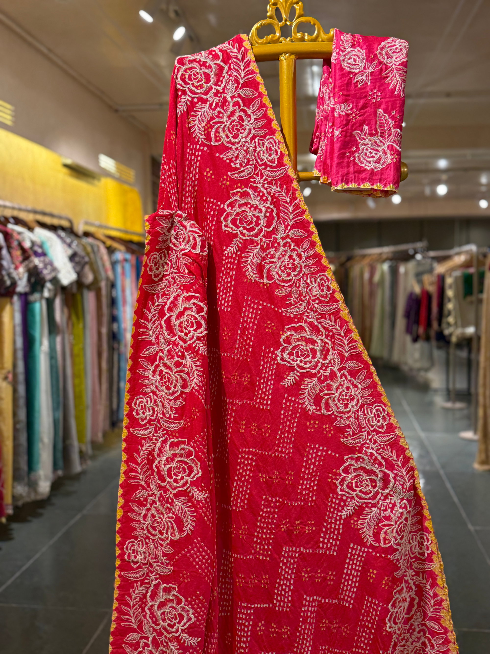 Orange and pink combo half and half style Gajji Silk  Rai Bandhej Saree