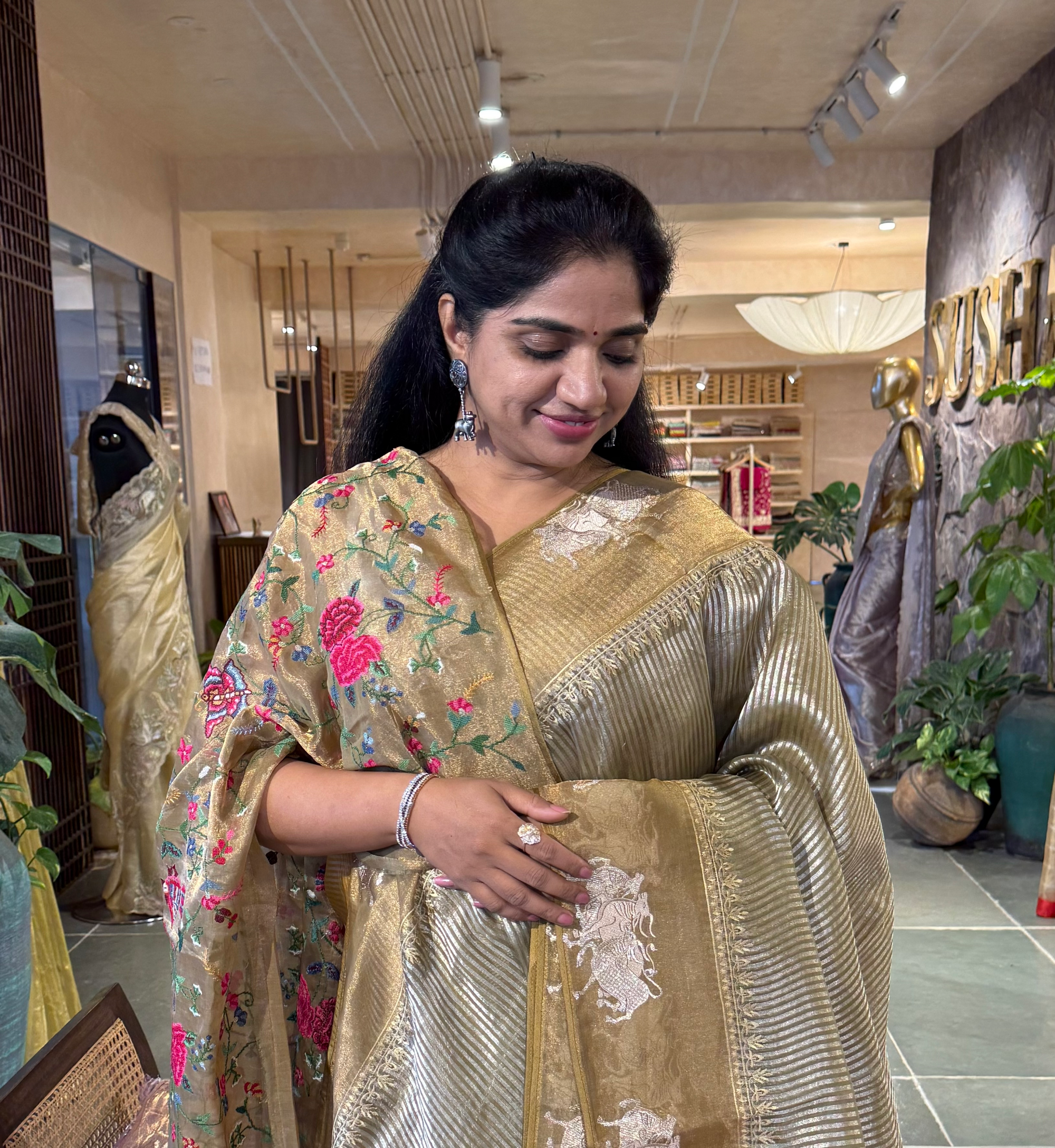 Tissue Stripes Saree with Nandi Border & Tissue Petite Point Blouse