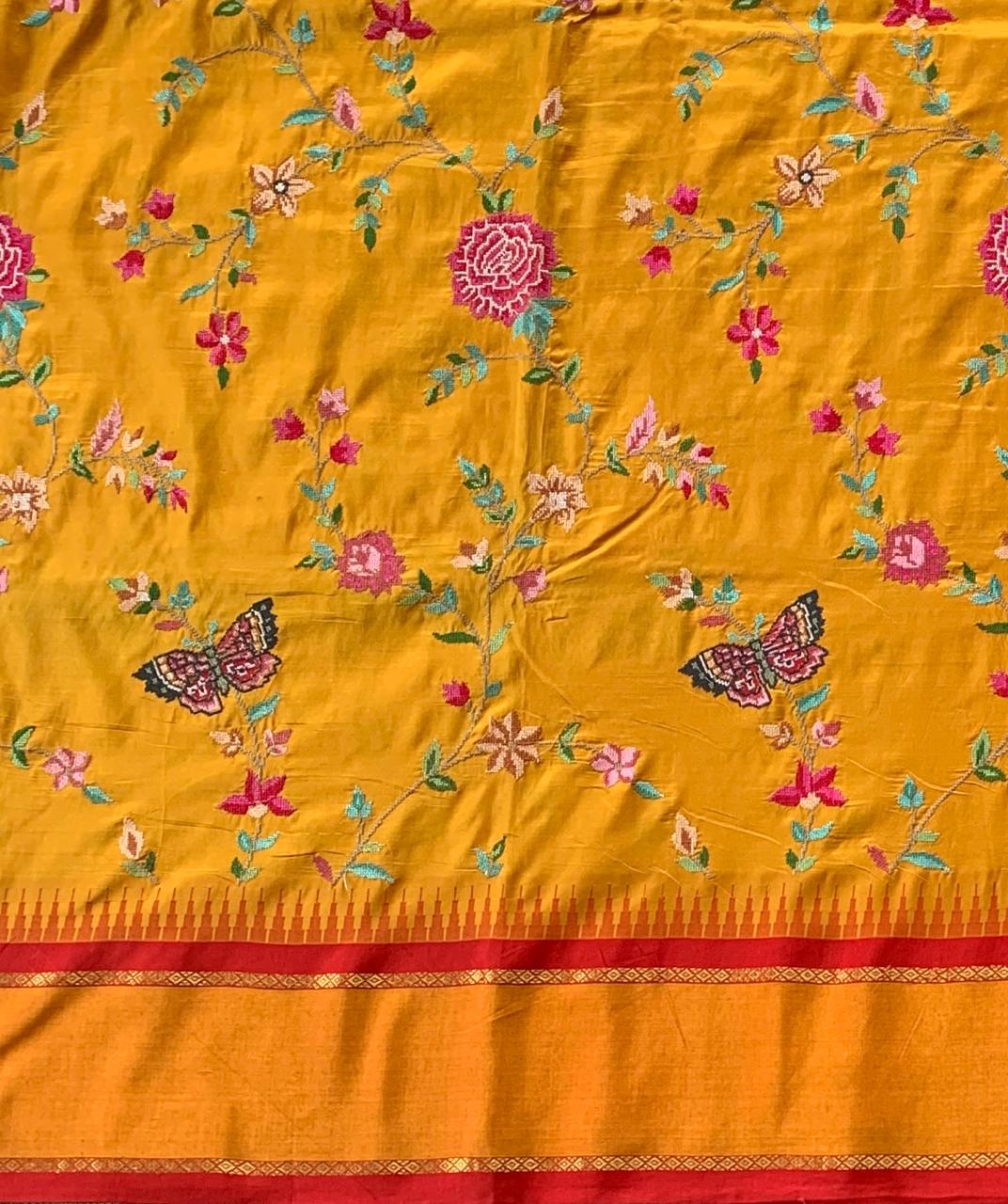 Kanchi Gap Border Saree With Allover Petite Point Embroidery