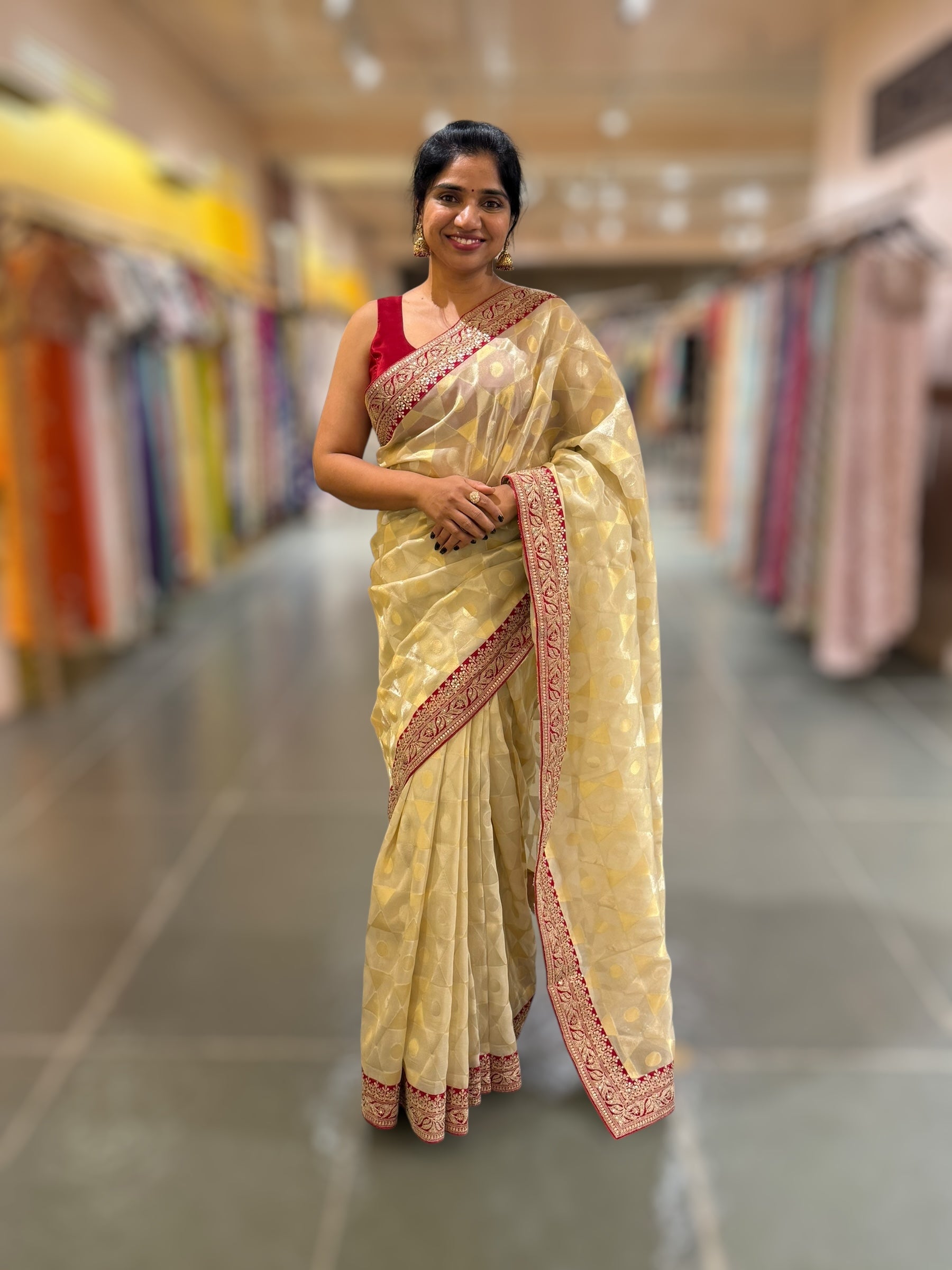 Ivory Kora Tissue Saree with Sabyasachi-Style Borders & Heavy Embroidered Blouse