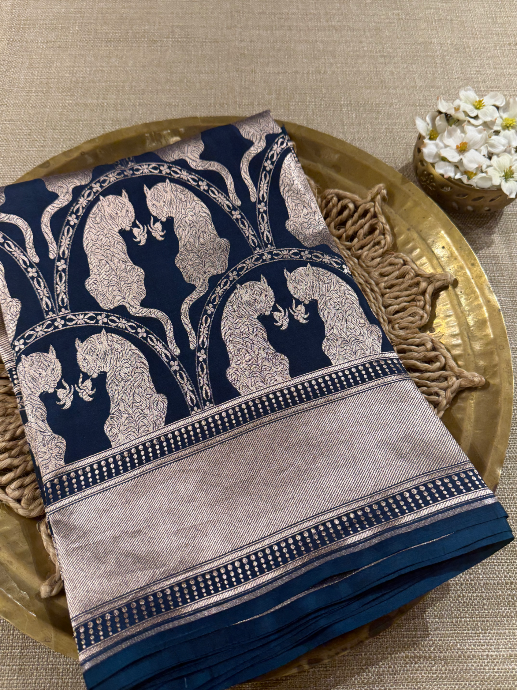 SBBSA703 : Banarasi Katan Soft Drape Brocade  Silk  Saree with Lion Motifs