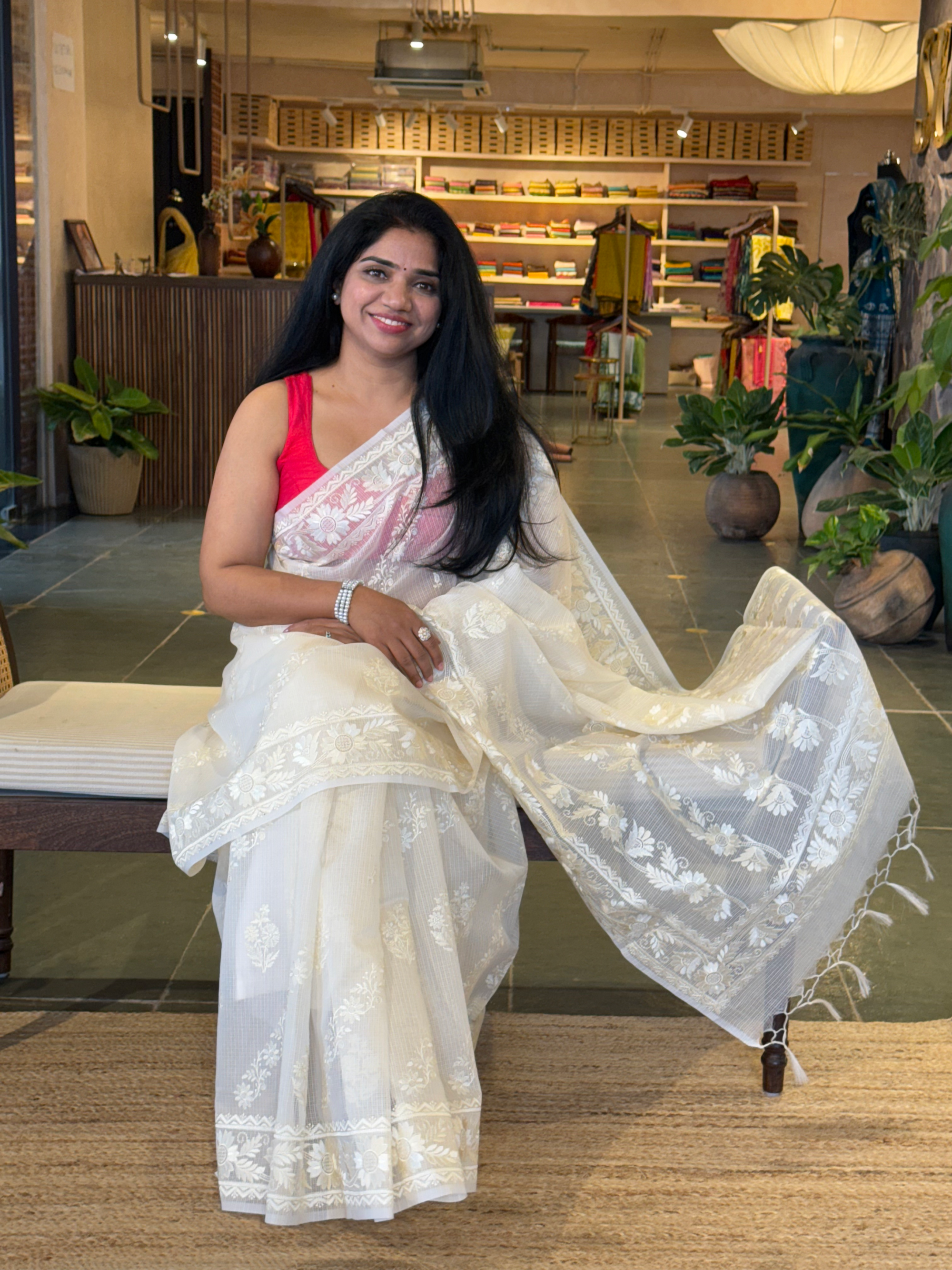 KCCA1905 : Kota Cotton Chikankari Embroidered Saree paired with Fusion Blouses