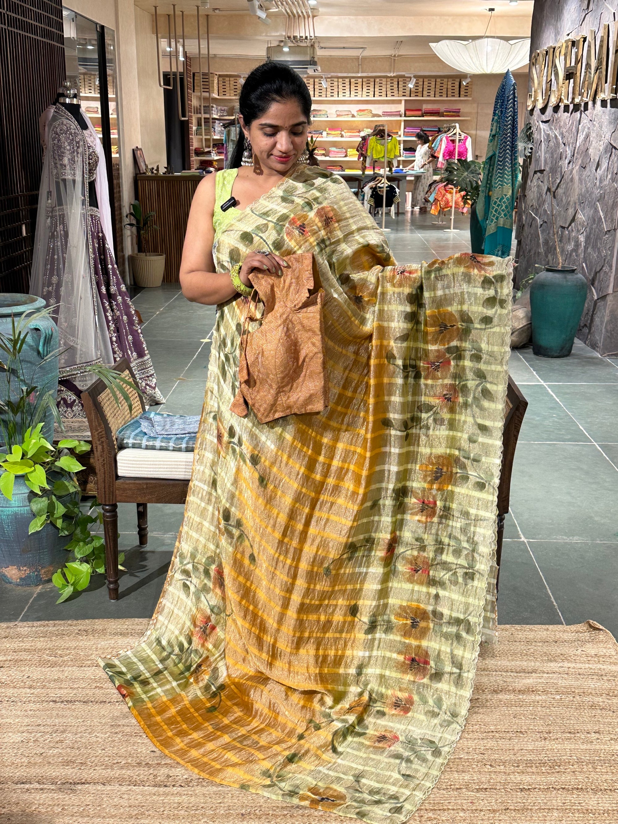 Kora Tissue handpainted Sarees with allover threadwork chikankari style blouse