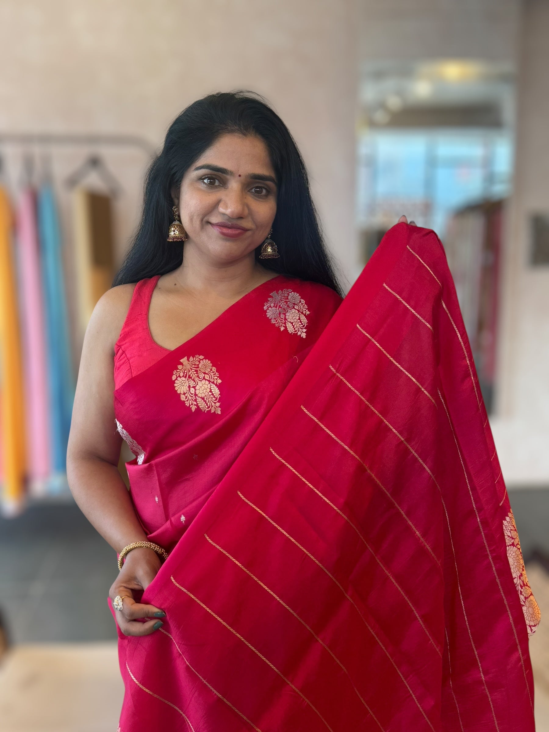 Ruby Pink Banarasi Raw Mango Silk Saree with Open Borders & Kaduwa Woven Motifs