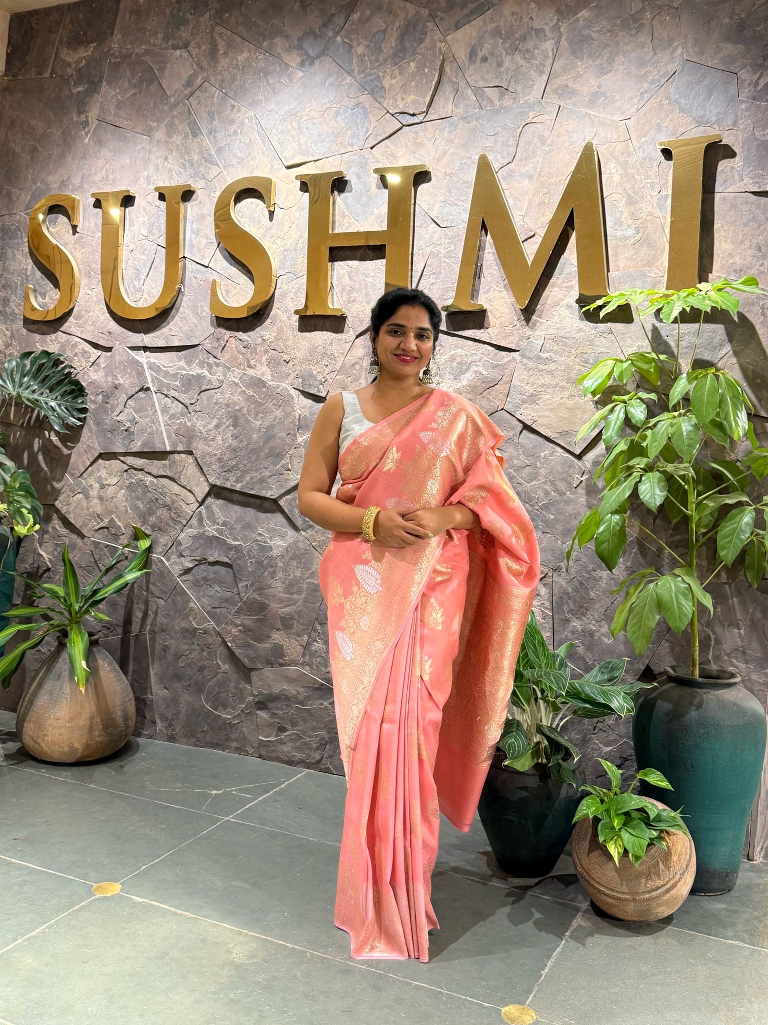 Pure Handloom Banarasi Tussar gorgette Saree