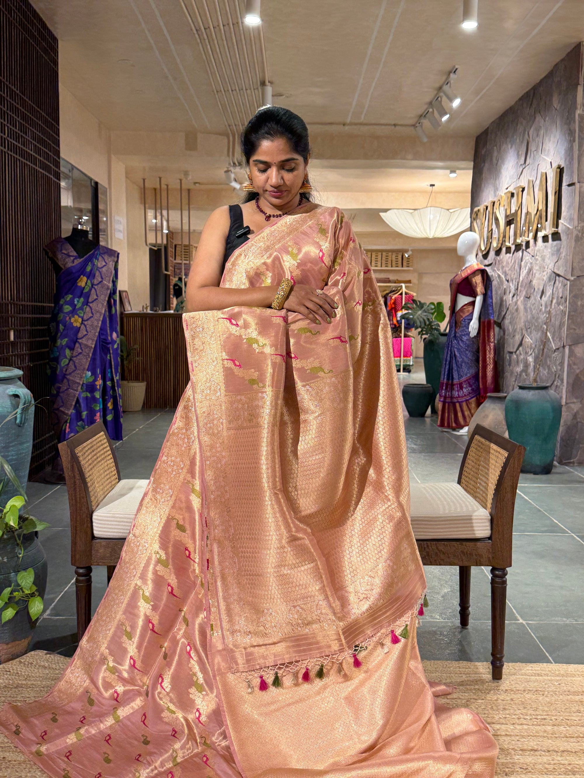 Pastel Pink Pure Handloom Banarasi Ektara Tissue saree