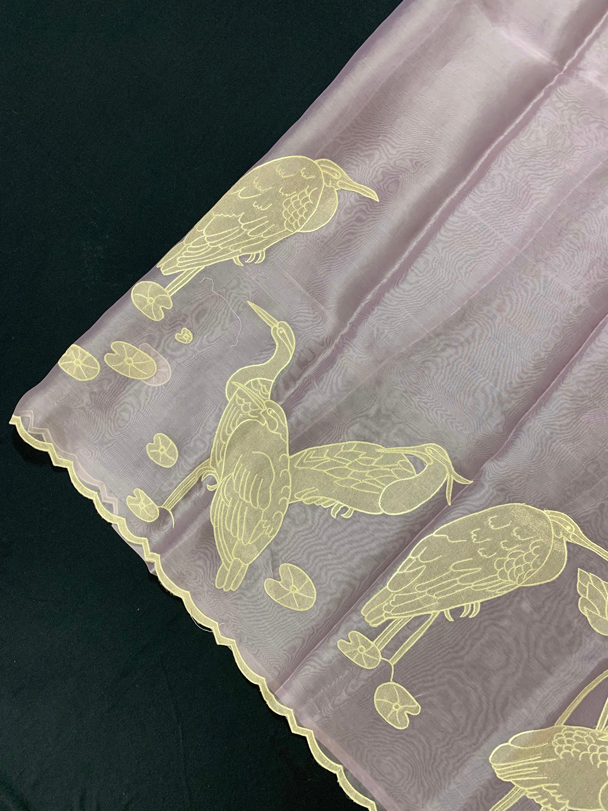 Lilac Pure Organza Designer Saree with Allover Tissue Applique Embroidery