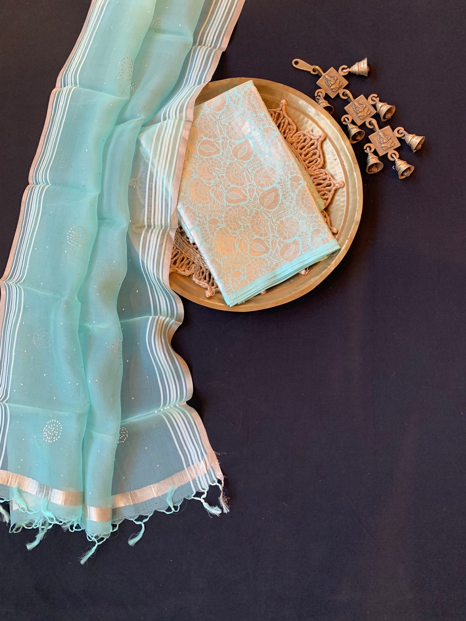 Sea Green Banarasi Handloom Brocade 3 pc suit set